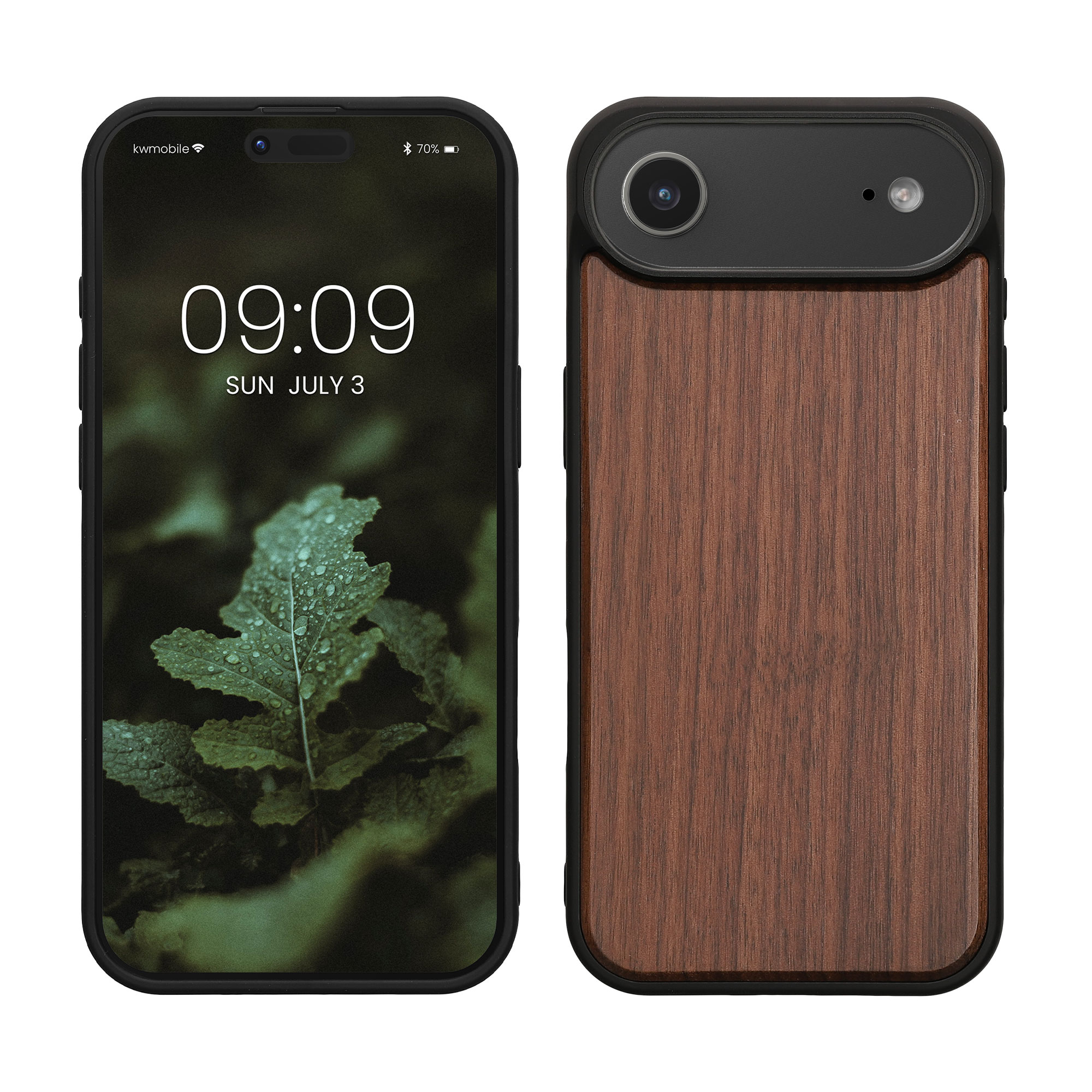 kwmobile dřevěný ochranný kryt pro Apple iPhone Air s nárazuvzdorným TPU bumperem, pevné provedení, tmavě hnědá