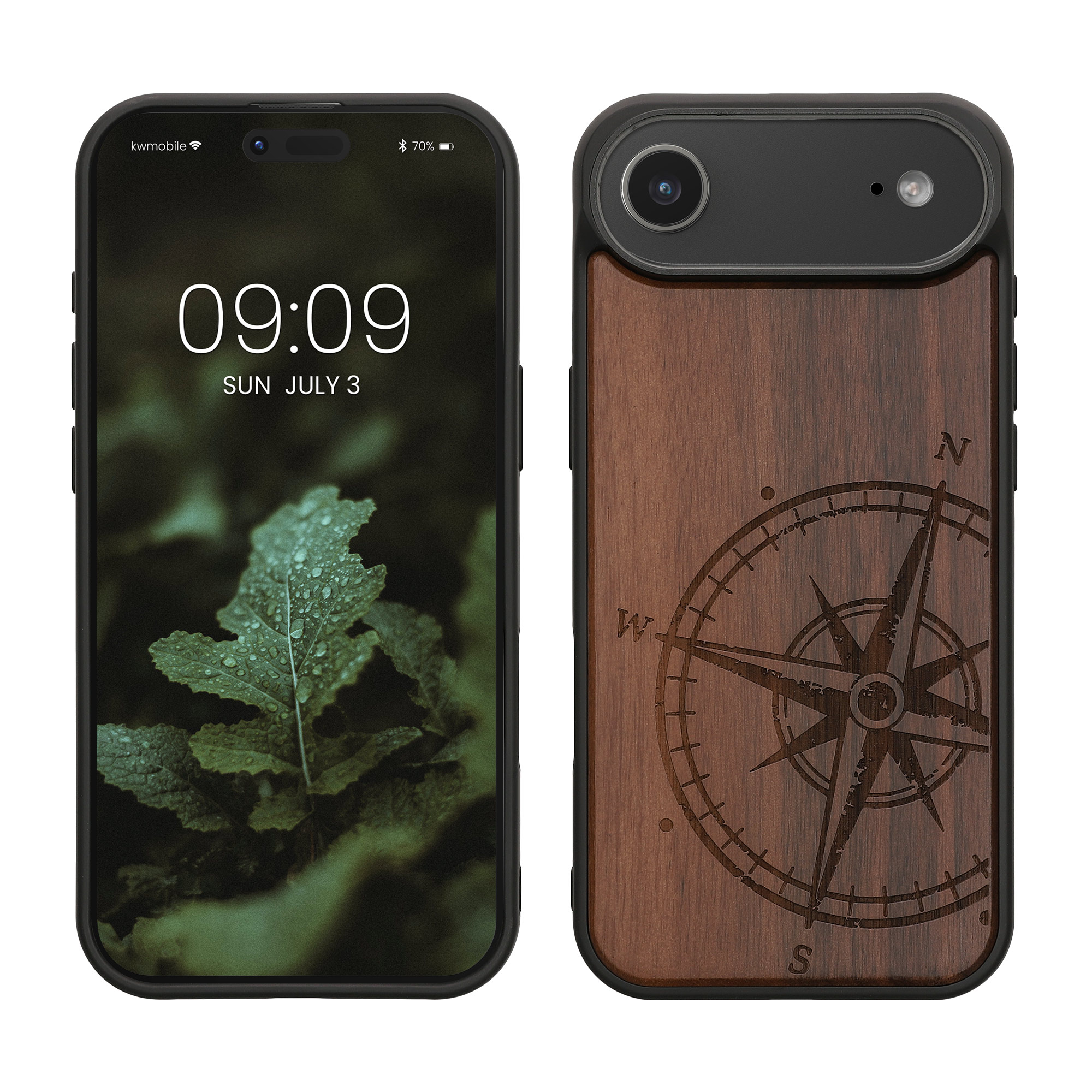 kwmobile dřevěný ochranný kryt pro Apple iPhone Air s nárazuvzdorným TPU bumperem, pevné provedení, tmavě hnědá