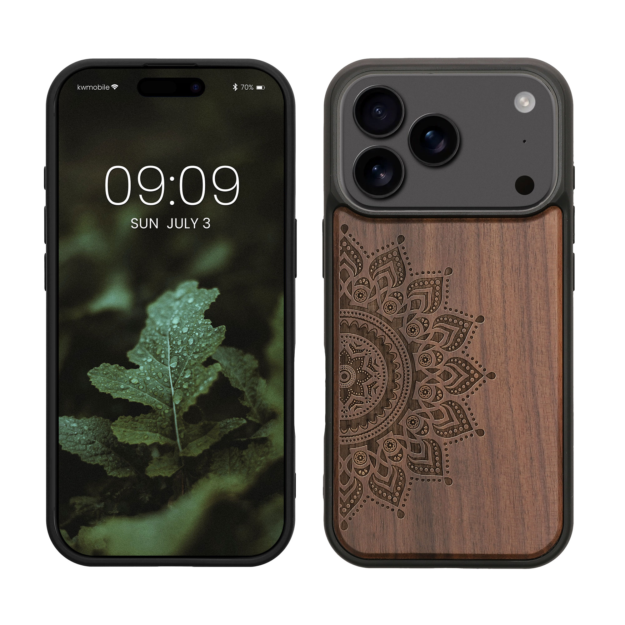 Dřevěné pouzdro pro Apple iPhone 18 Pro / iPhone 17 Pro kwmobile - tvrdý obal v tmavě hnědé barvě