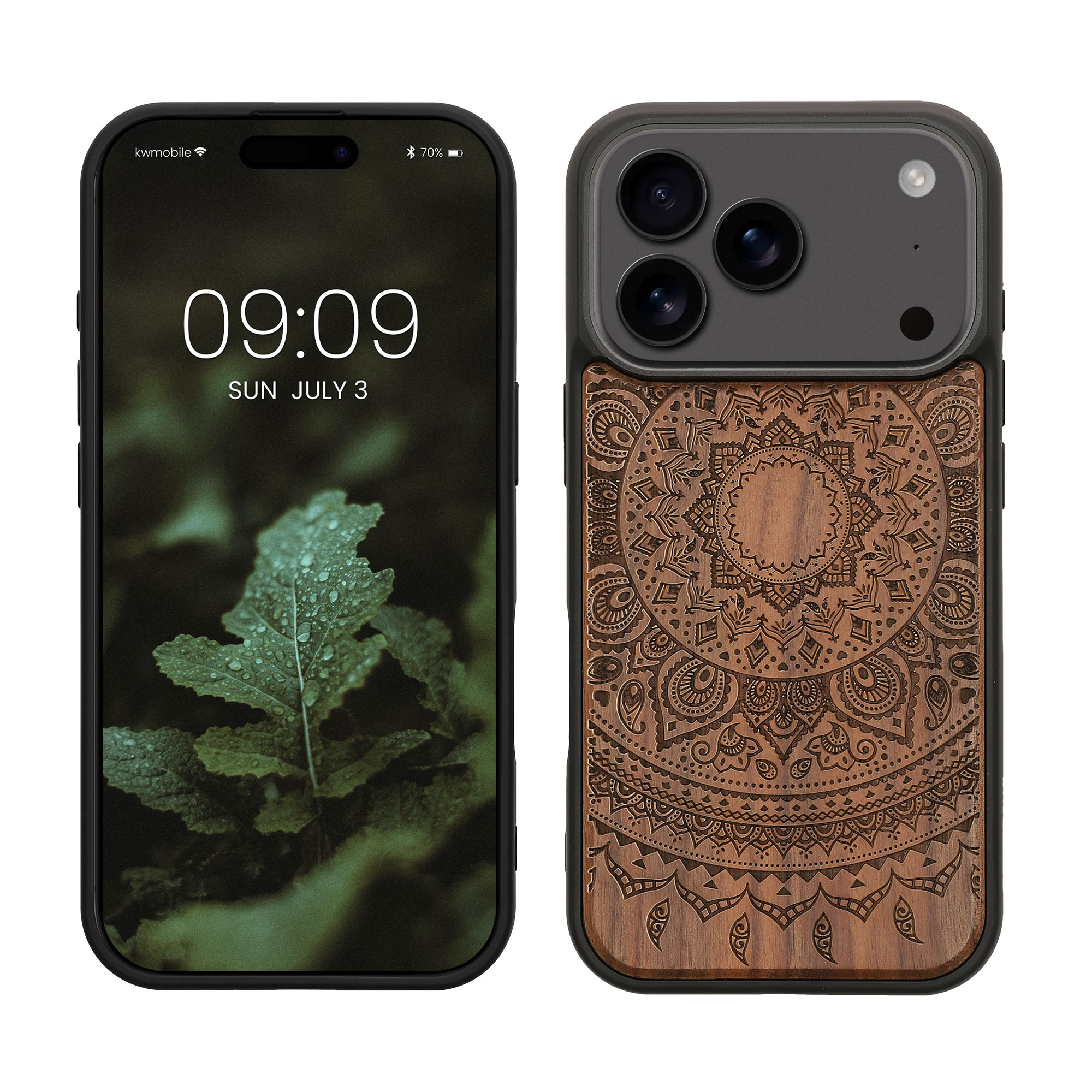 Dřevěné pouzdro pro Apple iPhone 18 Pro / iPhone 17 Pro kwmobile - tvrdý obal v tmavě hnědé barvě