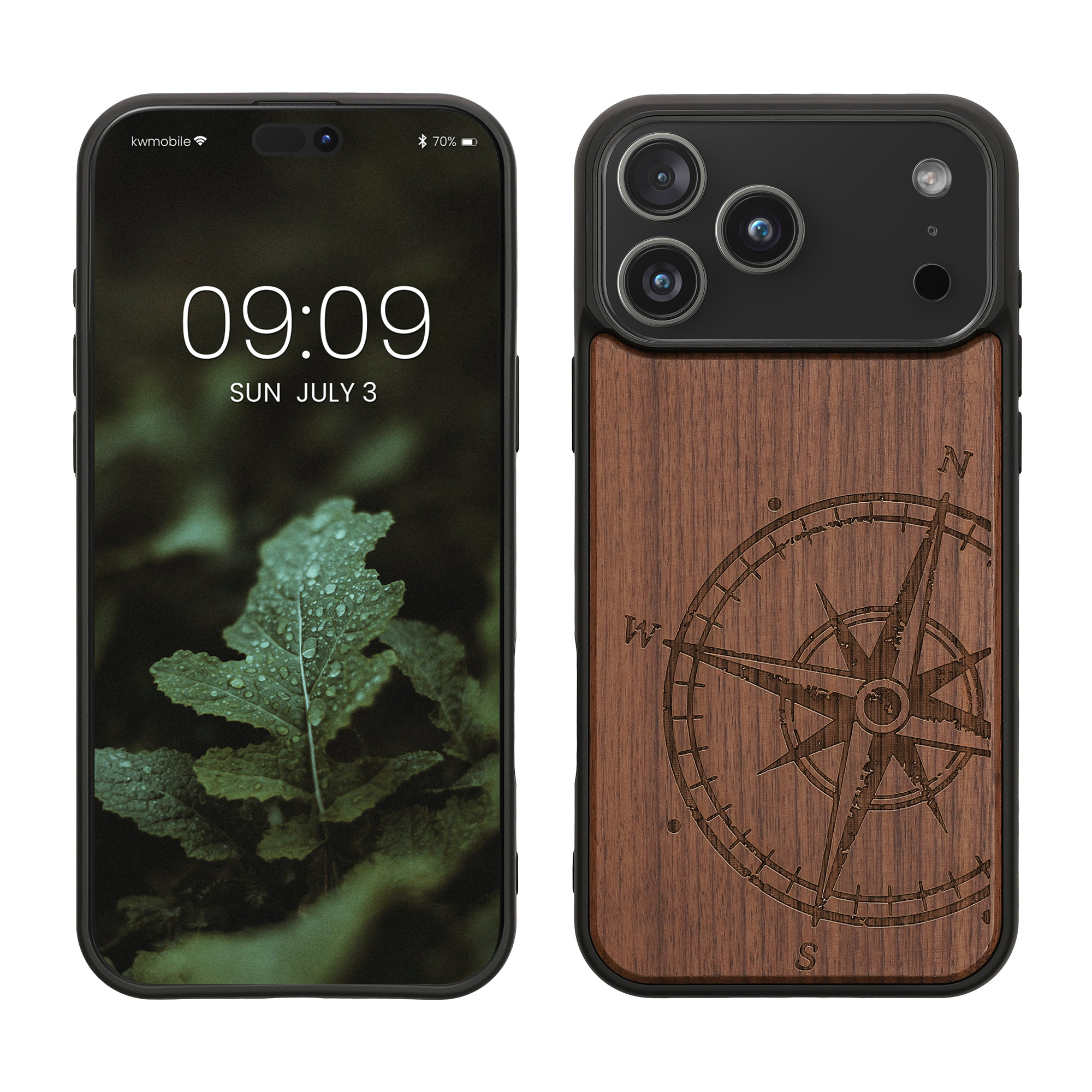 Dřevěný kryt Kwmobile pro iPhone 17 Pro Max - navigational compass dark brown