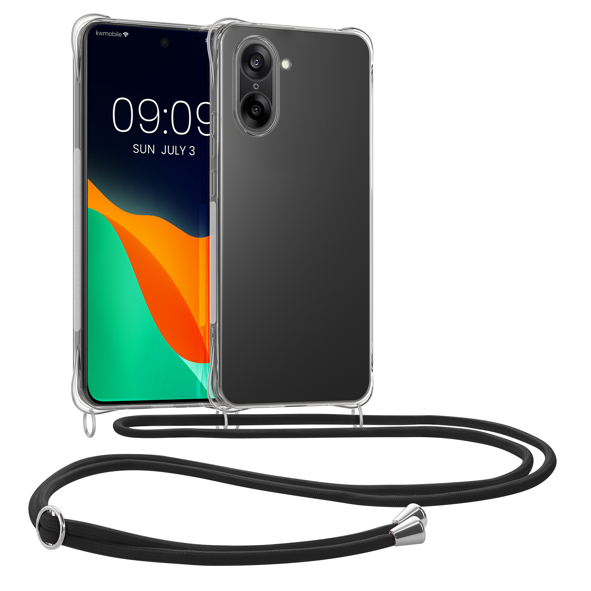 Čirý TPU kryt pro OnePlus Nord CE5 se šňůrkou kwmobile ‑ černá / čirá