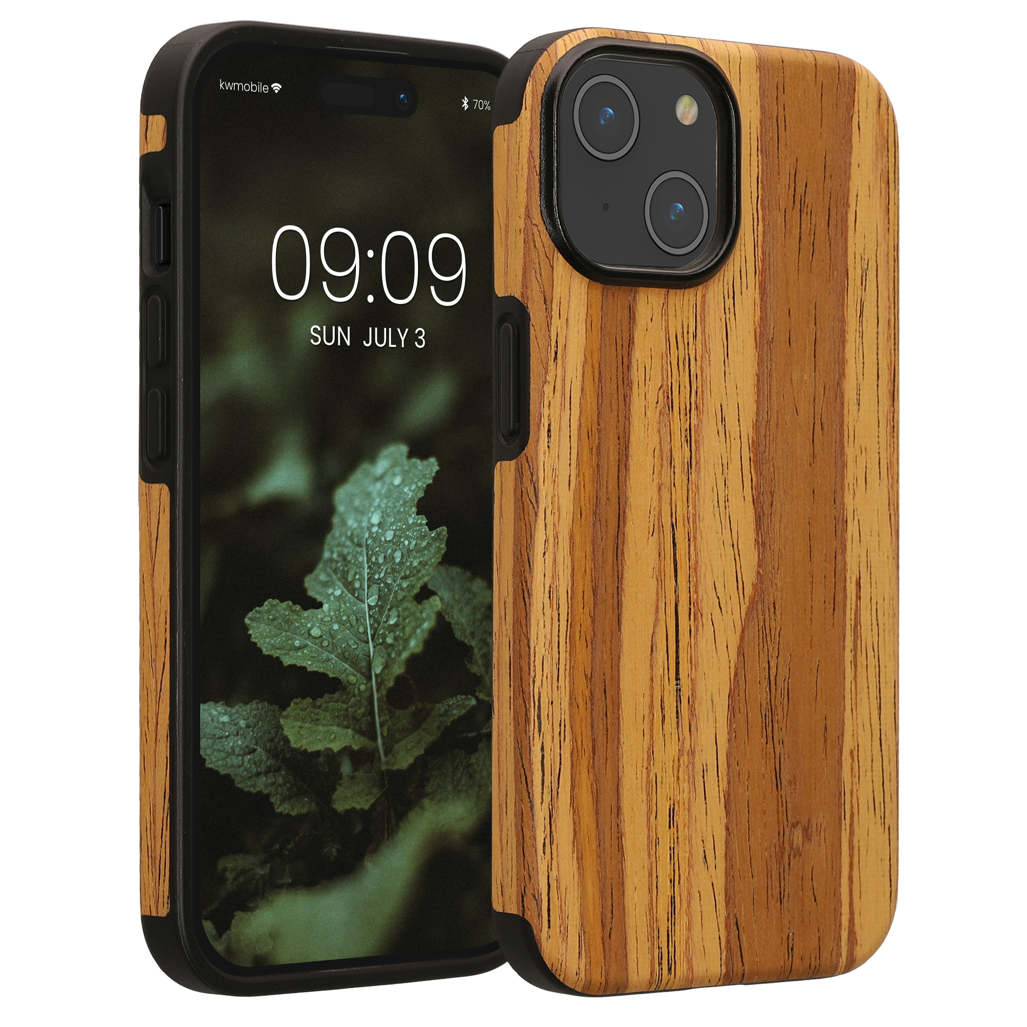 Pouzdro s dřevěným vzhledem pro Apple iPhone 15 kwmobile dřevěné - dřevěný vzor, vintage hnědá