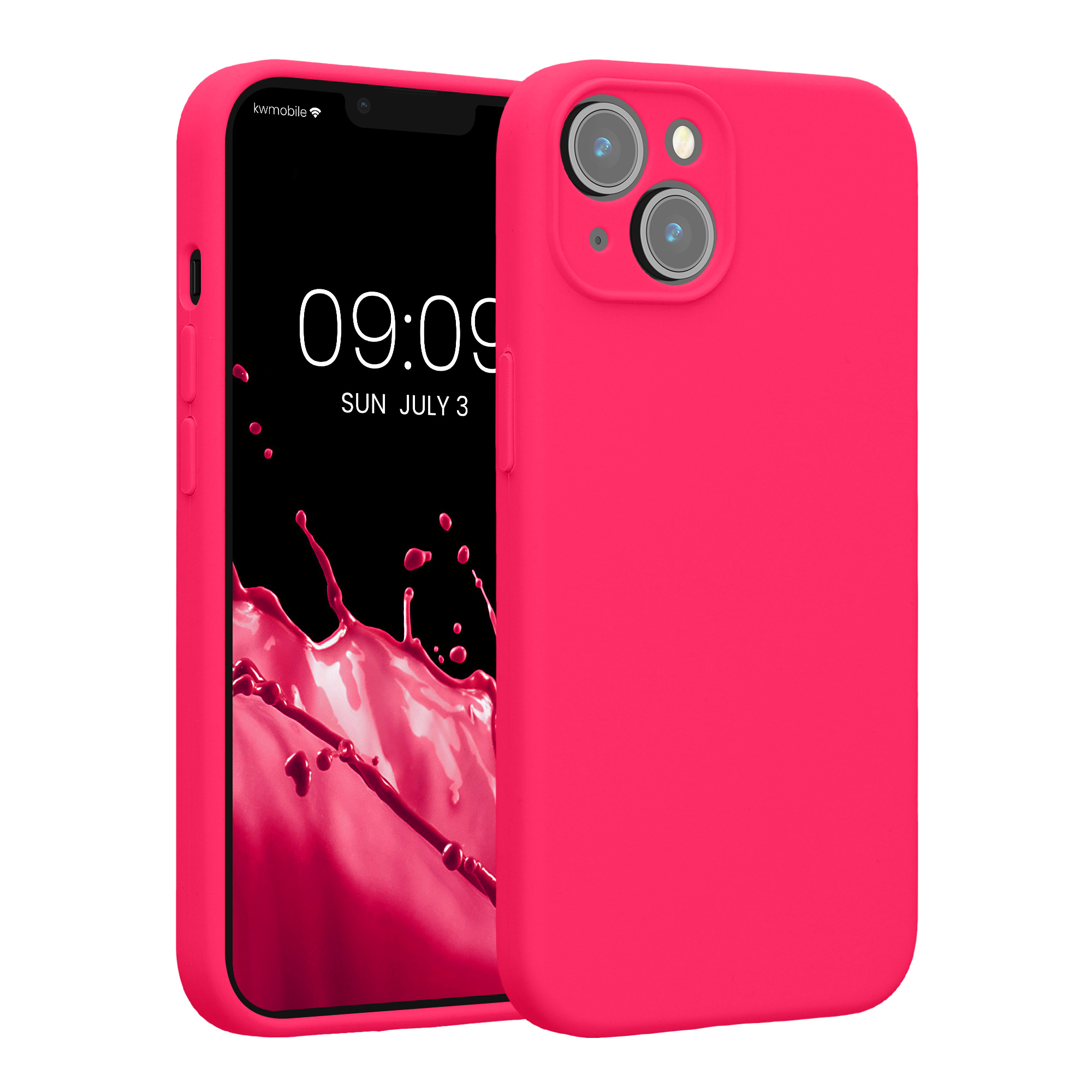 Kryt na mobil iPhone 14 kwmobile tenký soft touch TPU neonově růžová