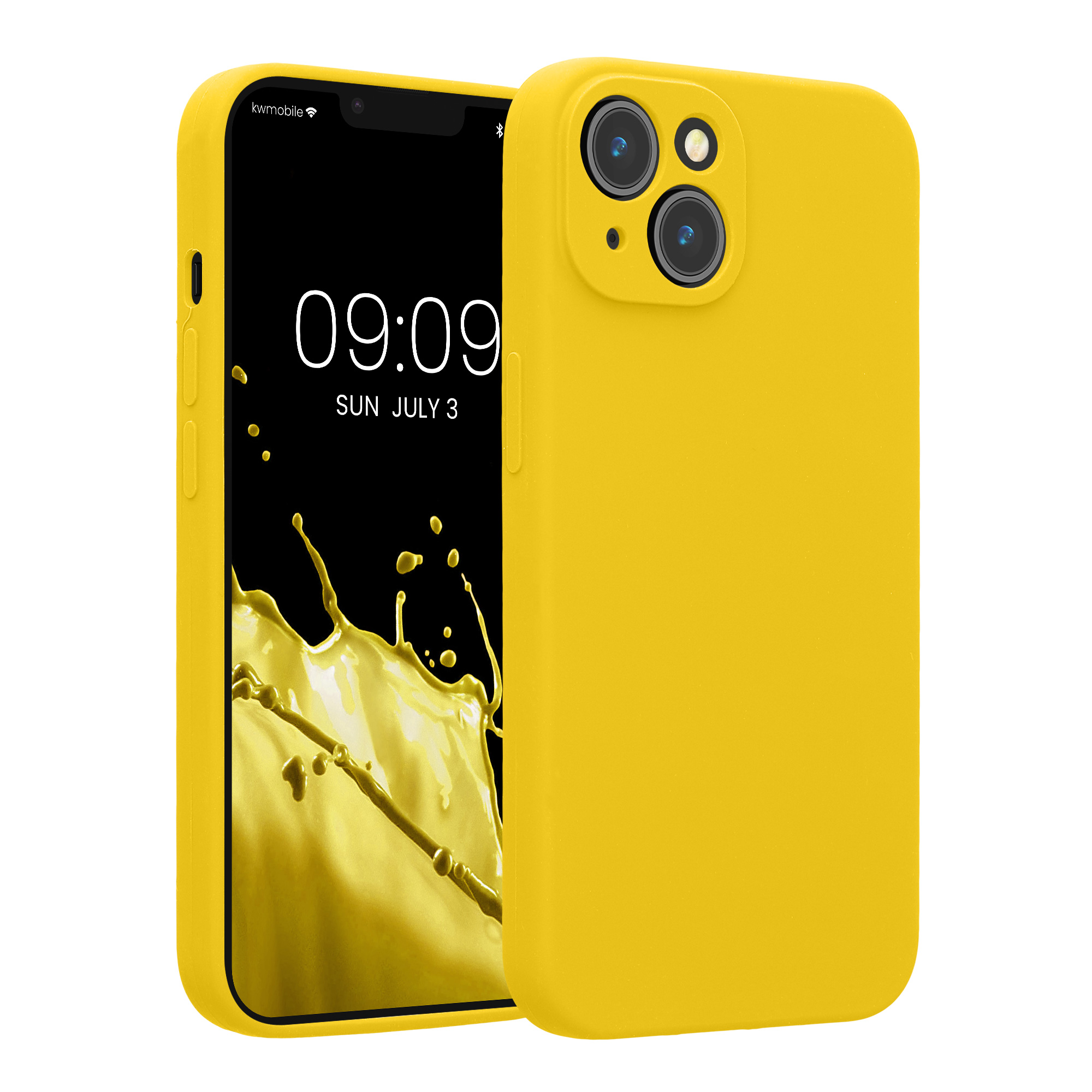 Pouzdro pro Apple iPhone 14 kwmobile tenké Soft Touch silikonové - zářivě žlutá