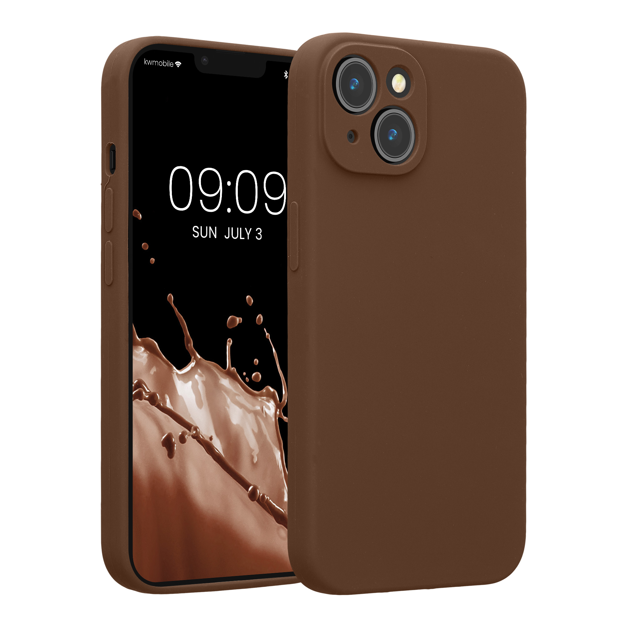 Pouzdro pro Apple iPhone 14 kwmobile tenké Soft Touch silikonové - čokoládová