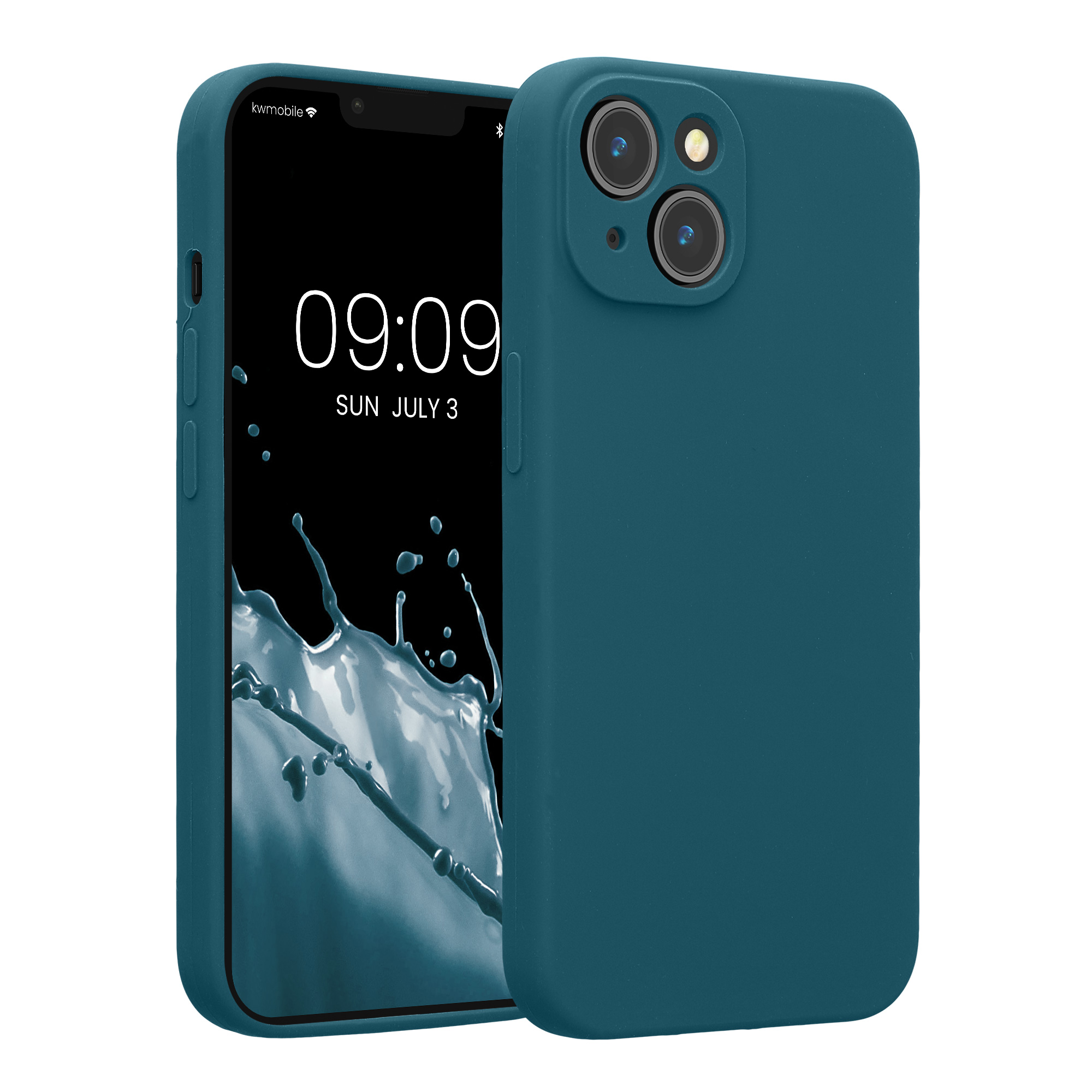 Pouzdro pro Apple iPhone 14 kwmobile tenké Soft Touch silikonové - matná petrolejová