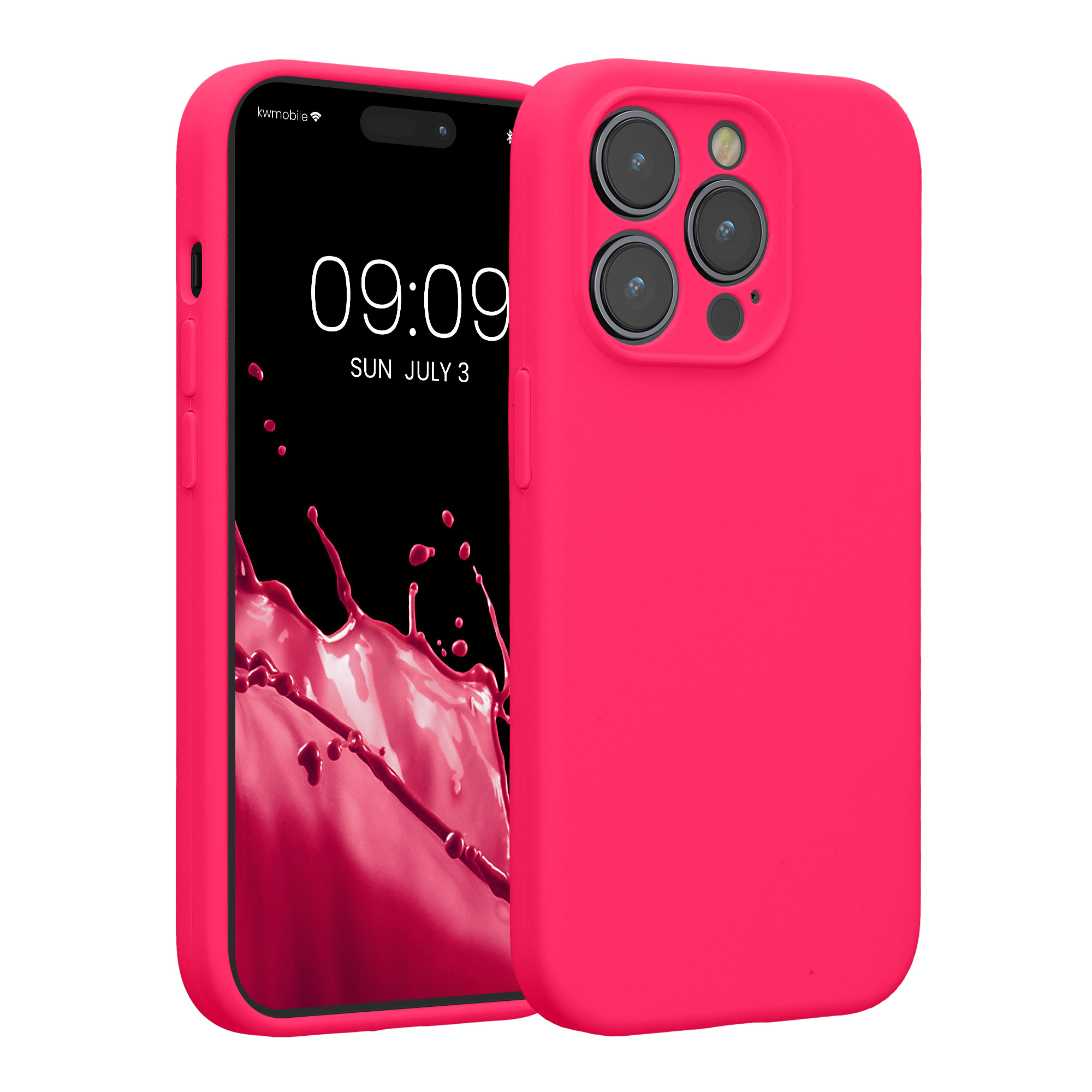 Kryt kwmobile slim soft-touch iPhone 14 Pro neonově růžová