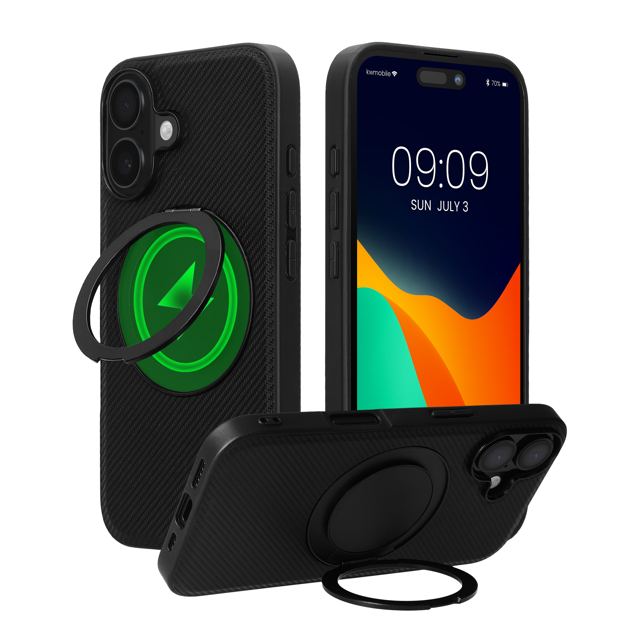 Kožený kryt kwmobile pro iPhone 16 - černá karbonová textura