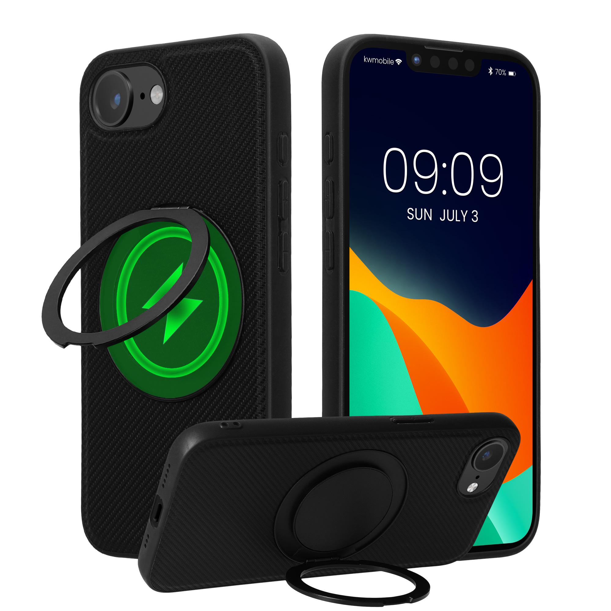MagSafe kryt Kwmobile pro iPhone 17e / 16e - pu leather carbon fibre texture black