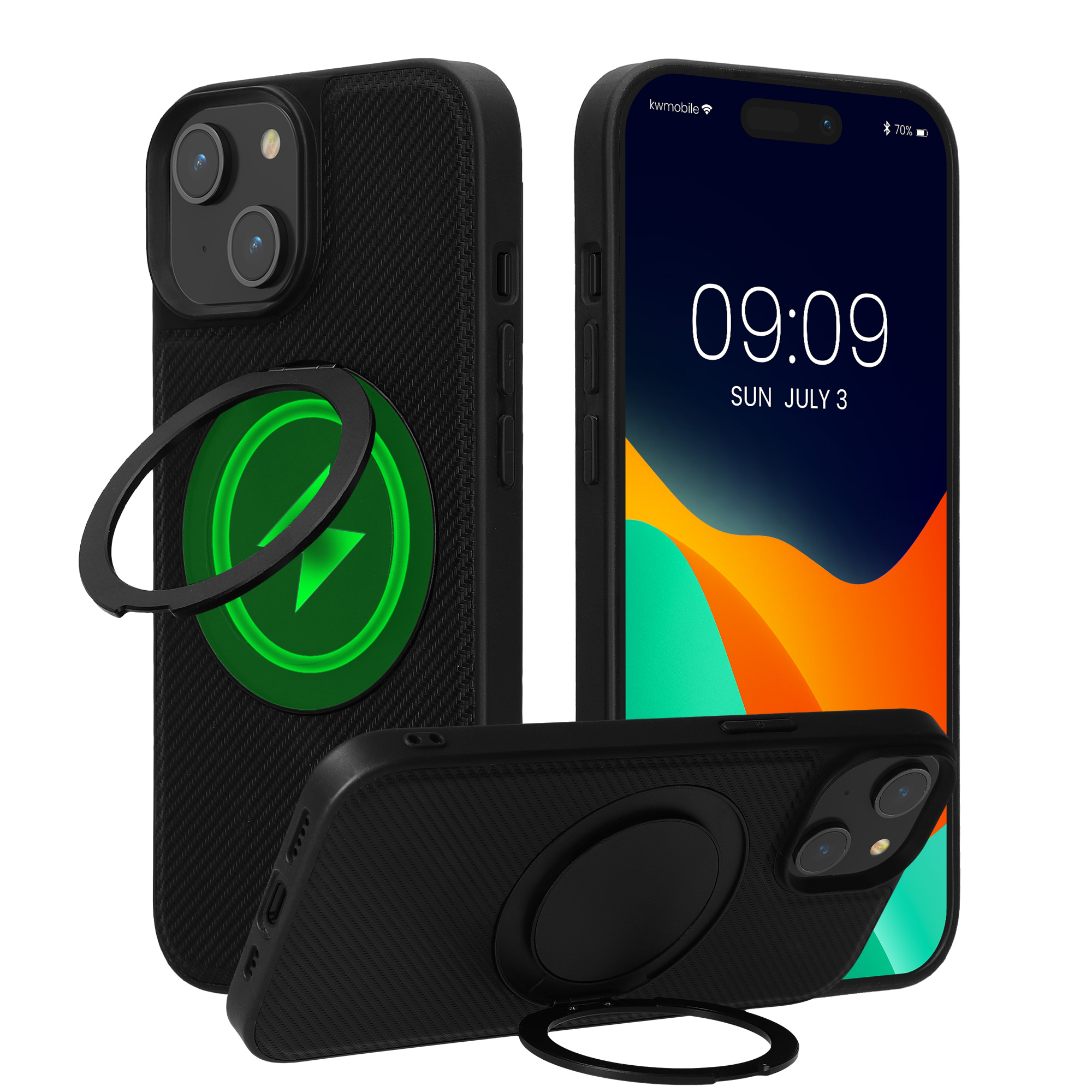 Nabíječka kwmobile MagSafe s otočným stojánkem carbon iPhone 15 černá