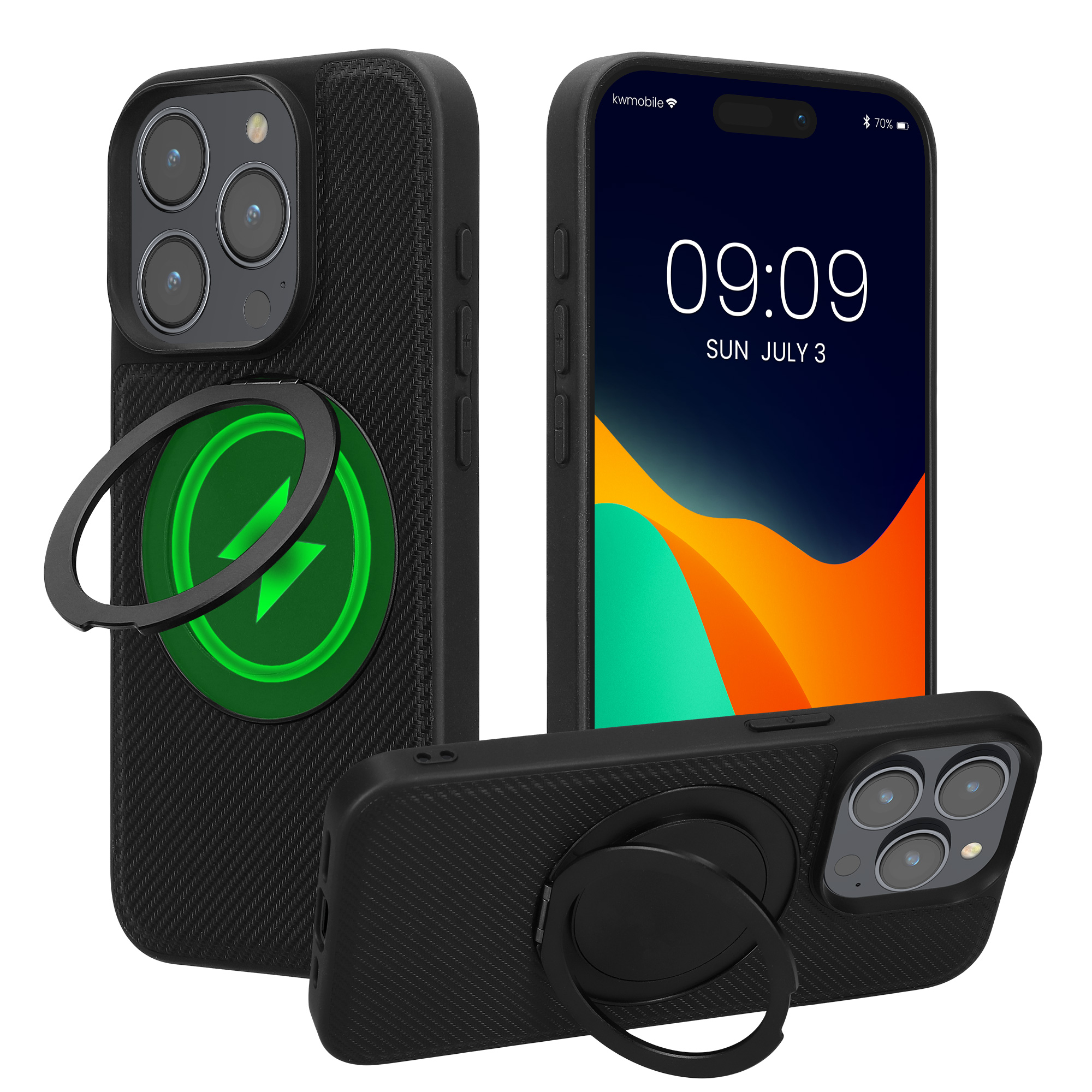 Nabíječka kwmobile MagSafe s otočným stojánkem carbon iPhone 15 Pro černá