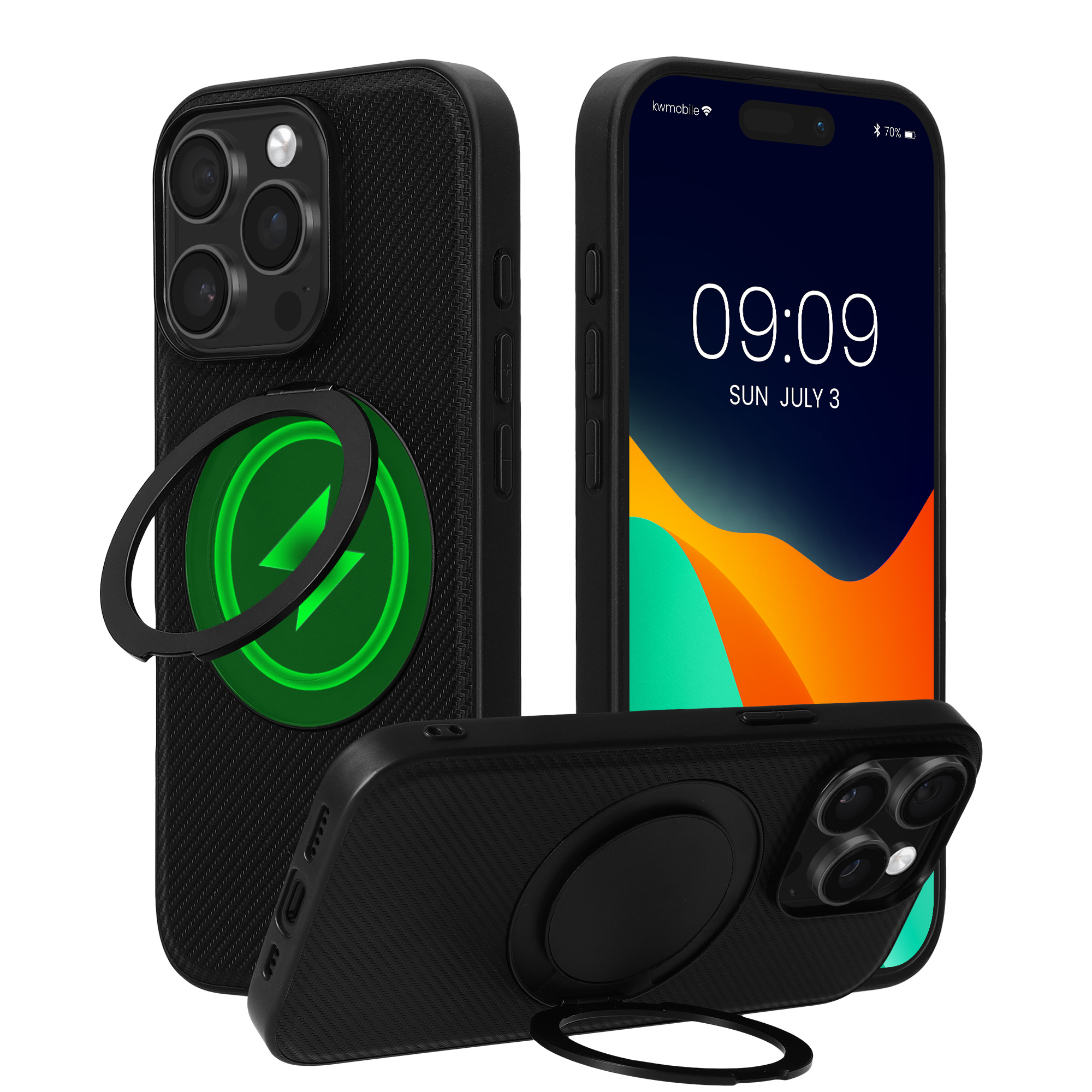 Kožený kryt kwmobile pro iPhone 15 Pro Max - černá karbonová textura