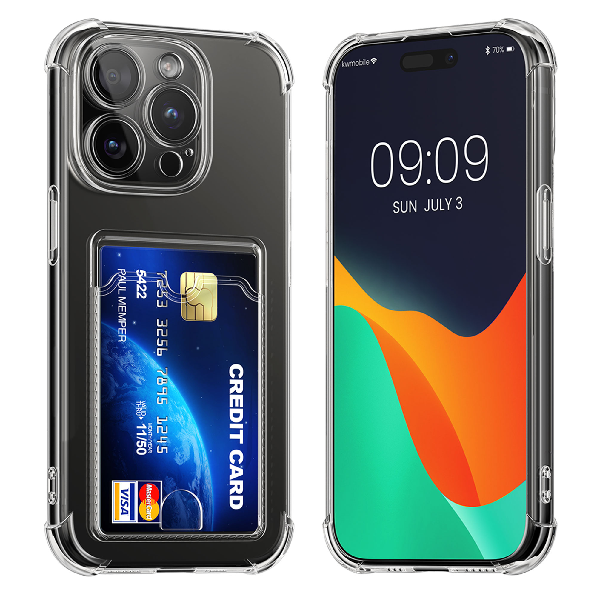 Kryt s přihrádkou na kartu kwmobile pro iPhone 15 Pro Max - transparentní