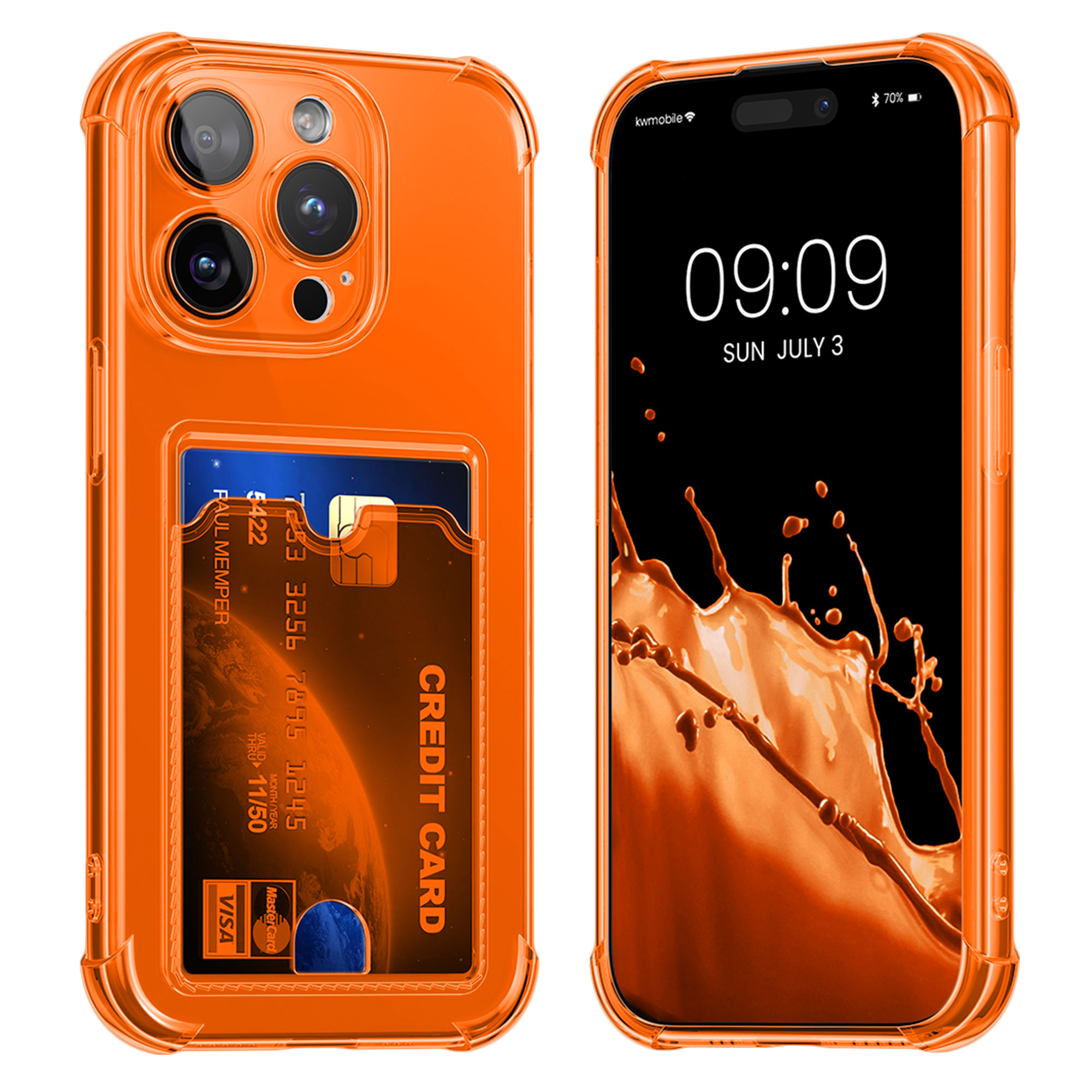 TPU pouzdro s kapsou na kartu pro Apple iPhone 15 Pro Max kwmobile kapsa na kartu - ovocná oranžová / transparentní