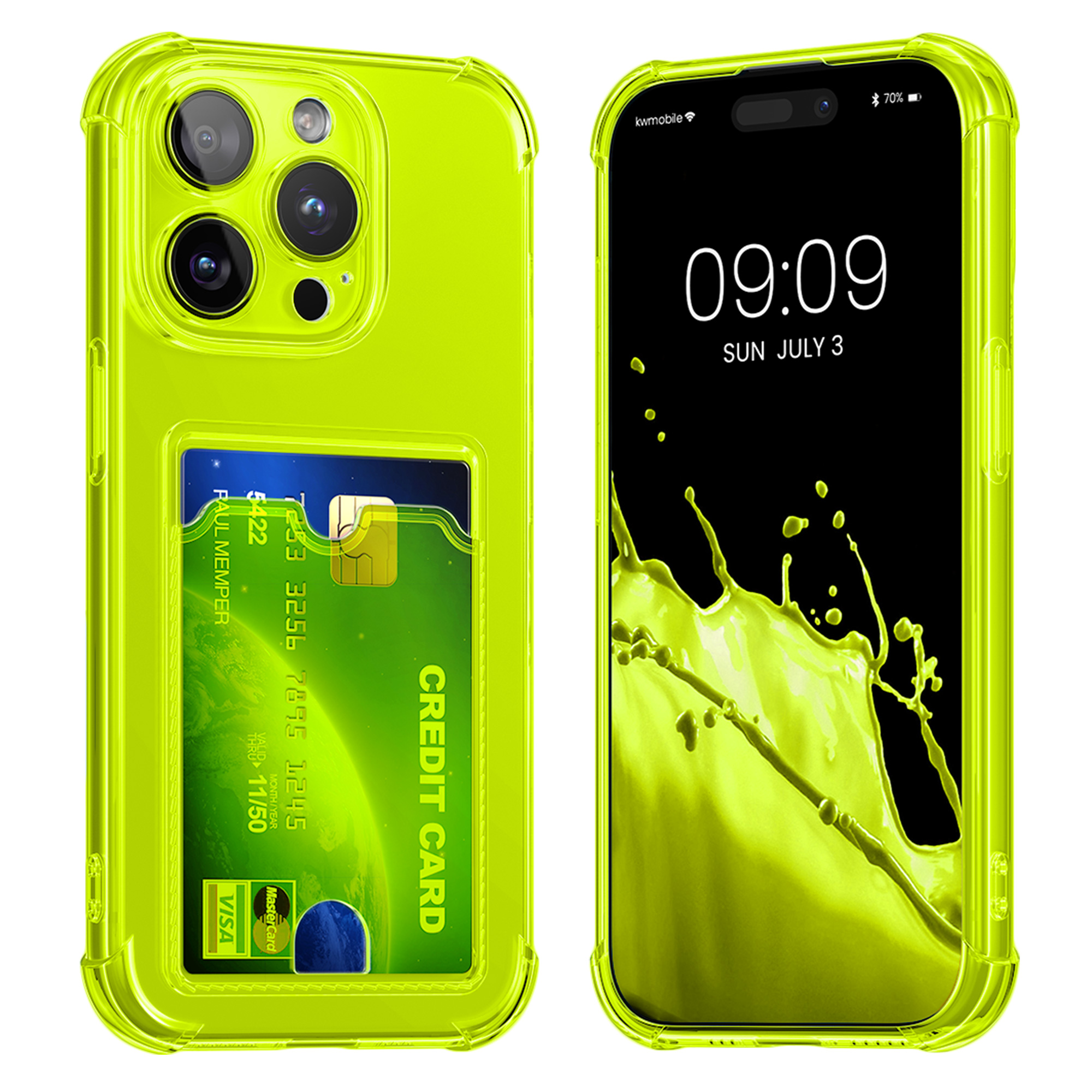 Kryt s přihrádkou na kartu kwmobile pro iPhone 15 Pro Max - zářivě žlutá / transparentní