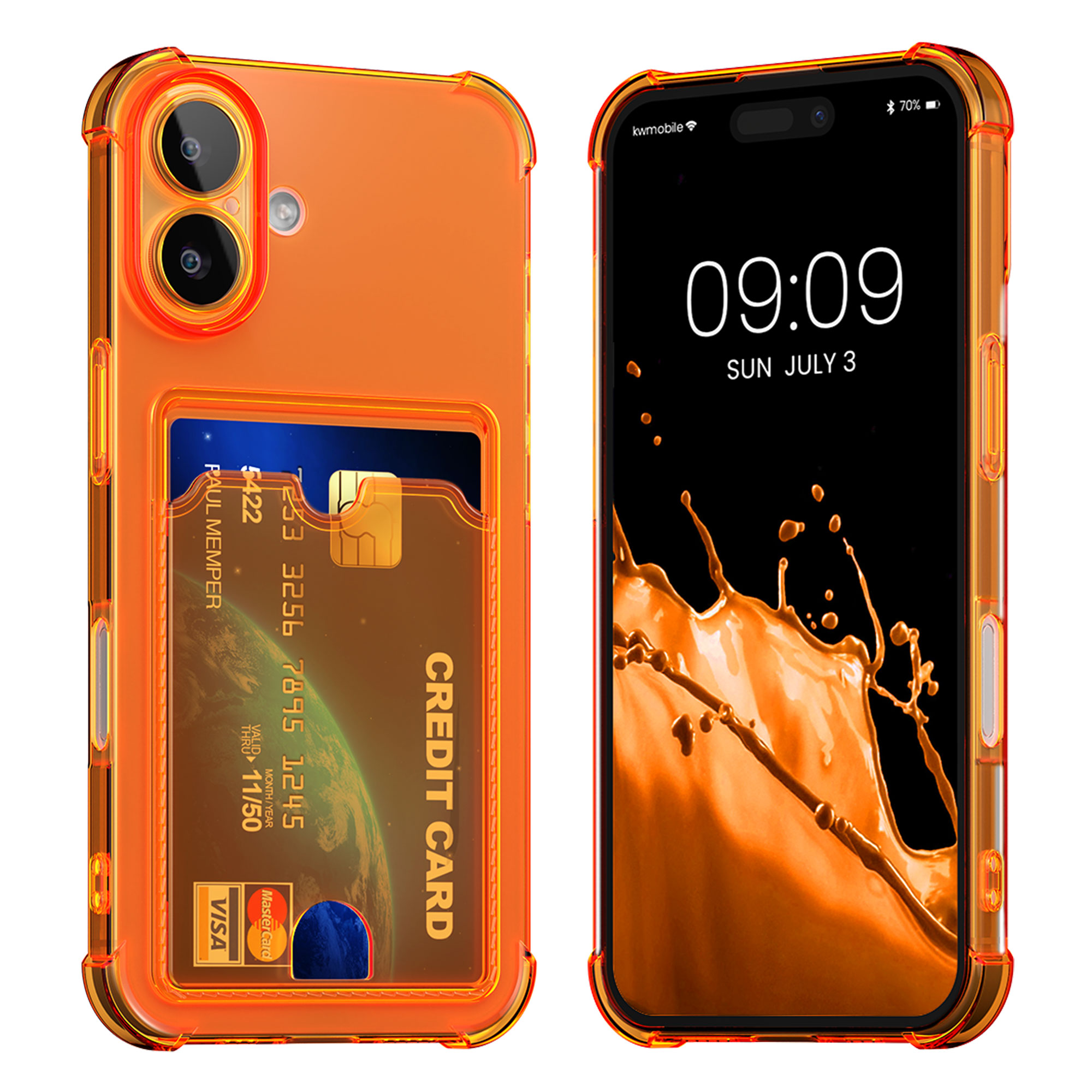 Kryt s přihrádkou na kartu kwmobile pro iPhone 16 - ovocně oranžová / transparentní