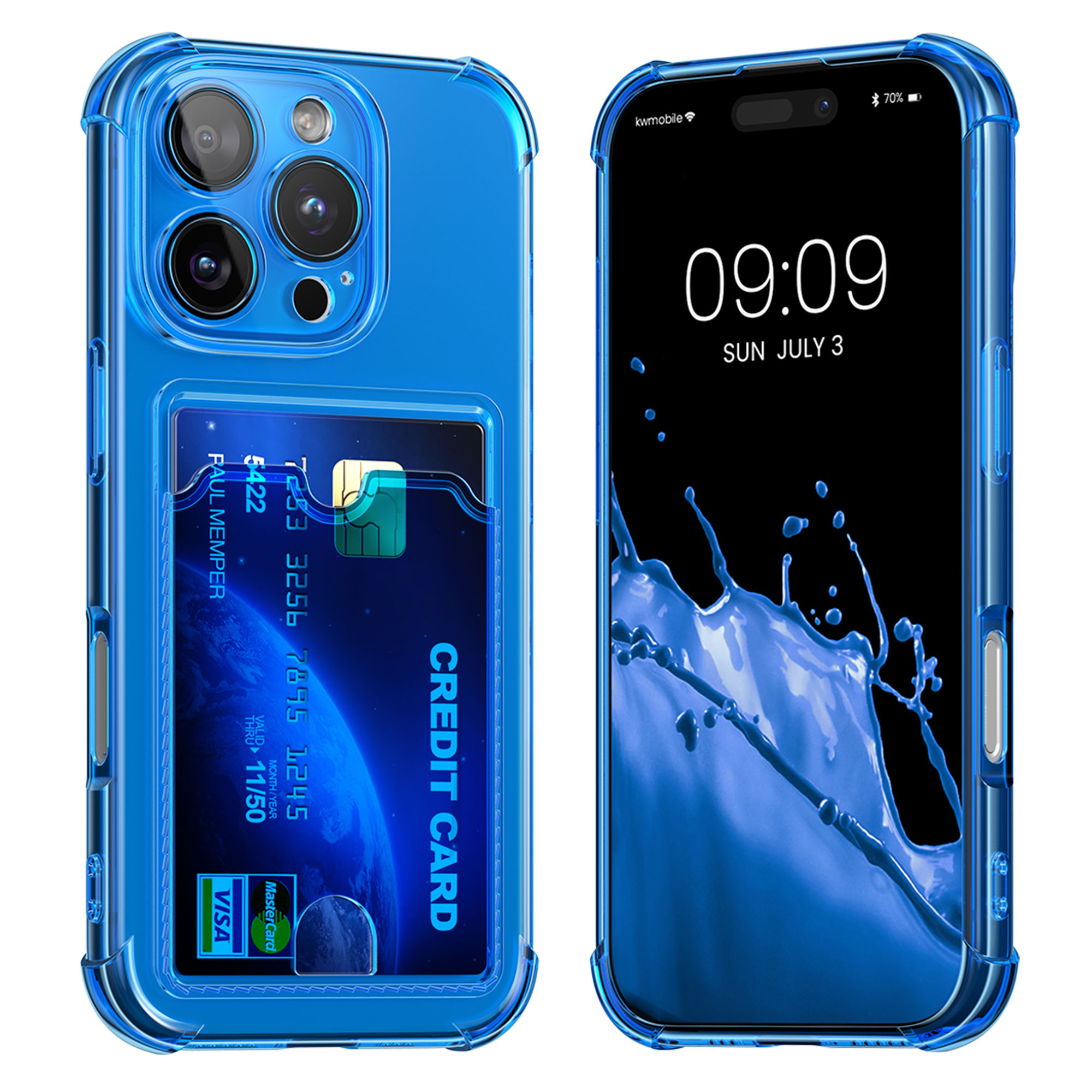 TPU pouzdro s kapsou na kartu pro Apple iPhone 16 Pro kwmobile kapsa na kartu - baltská modrá / transparentní