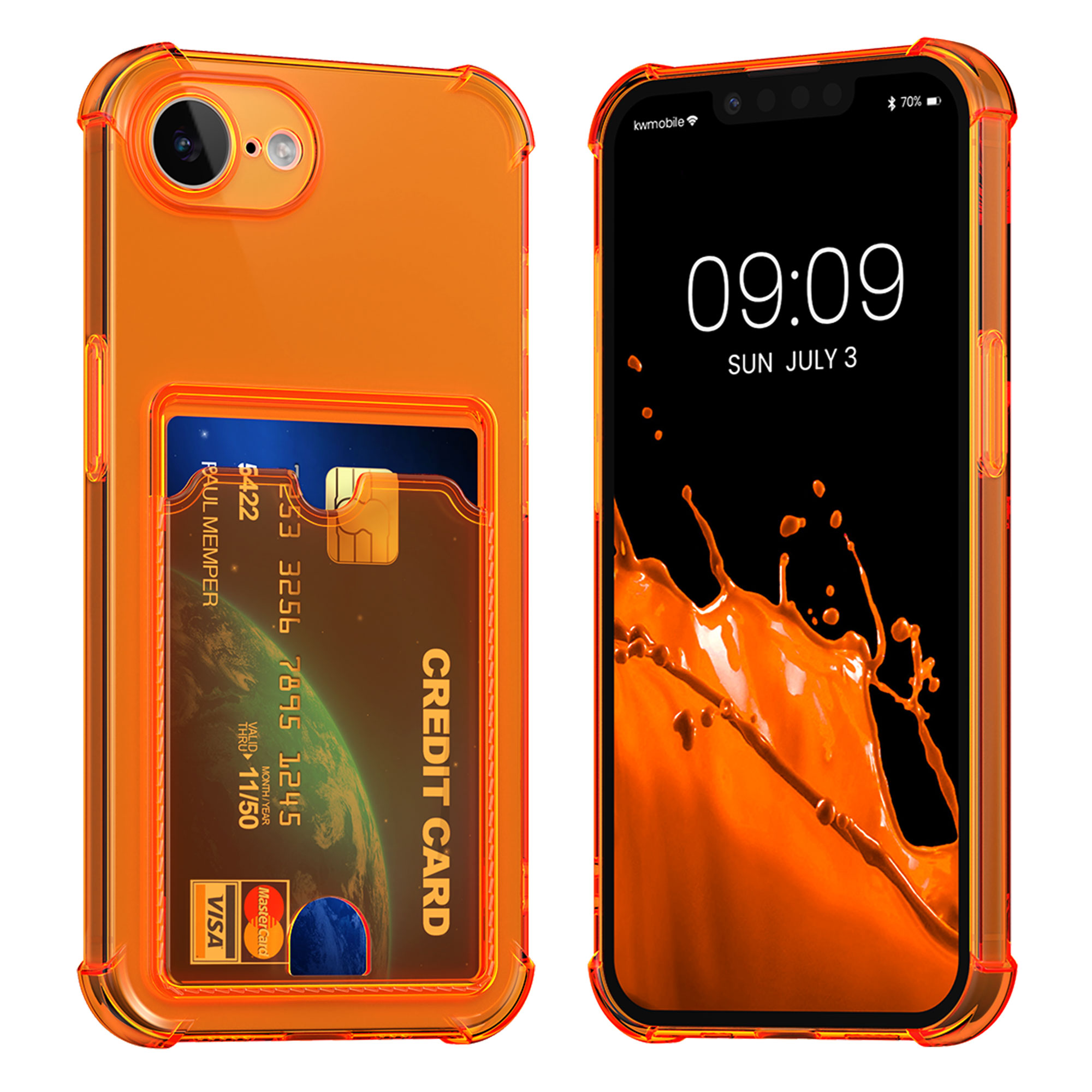 Kryt s držákem karty Kwmobile pro iPhone 17e / 16e - ovocně oranžová / transparentní