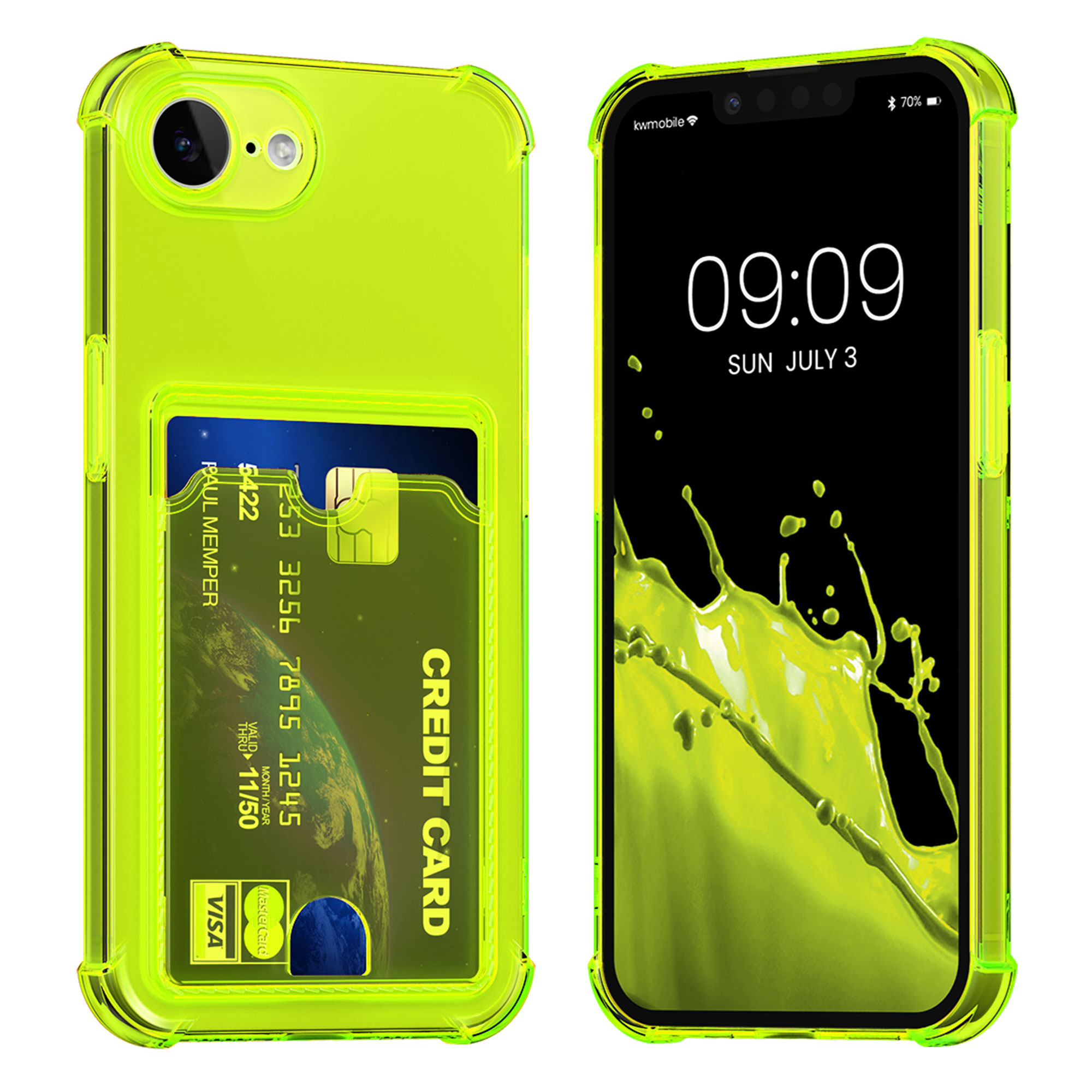 Kryt s držákem karty Kwmobile pro iPhone 17e / 16e - radiant yellow / transparent