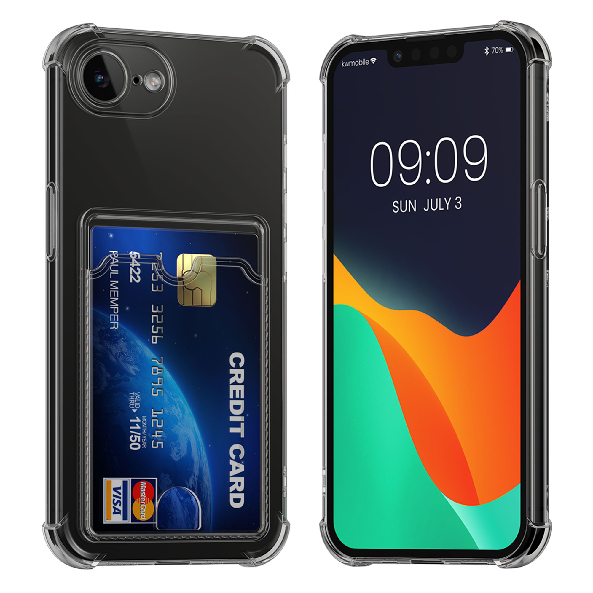 TPU pouzdro s kapsou na kartu pro Apple iPhone 17e / iPhone 16e kwmobile kapsa na kartu - černá / transparentní