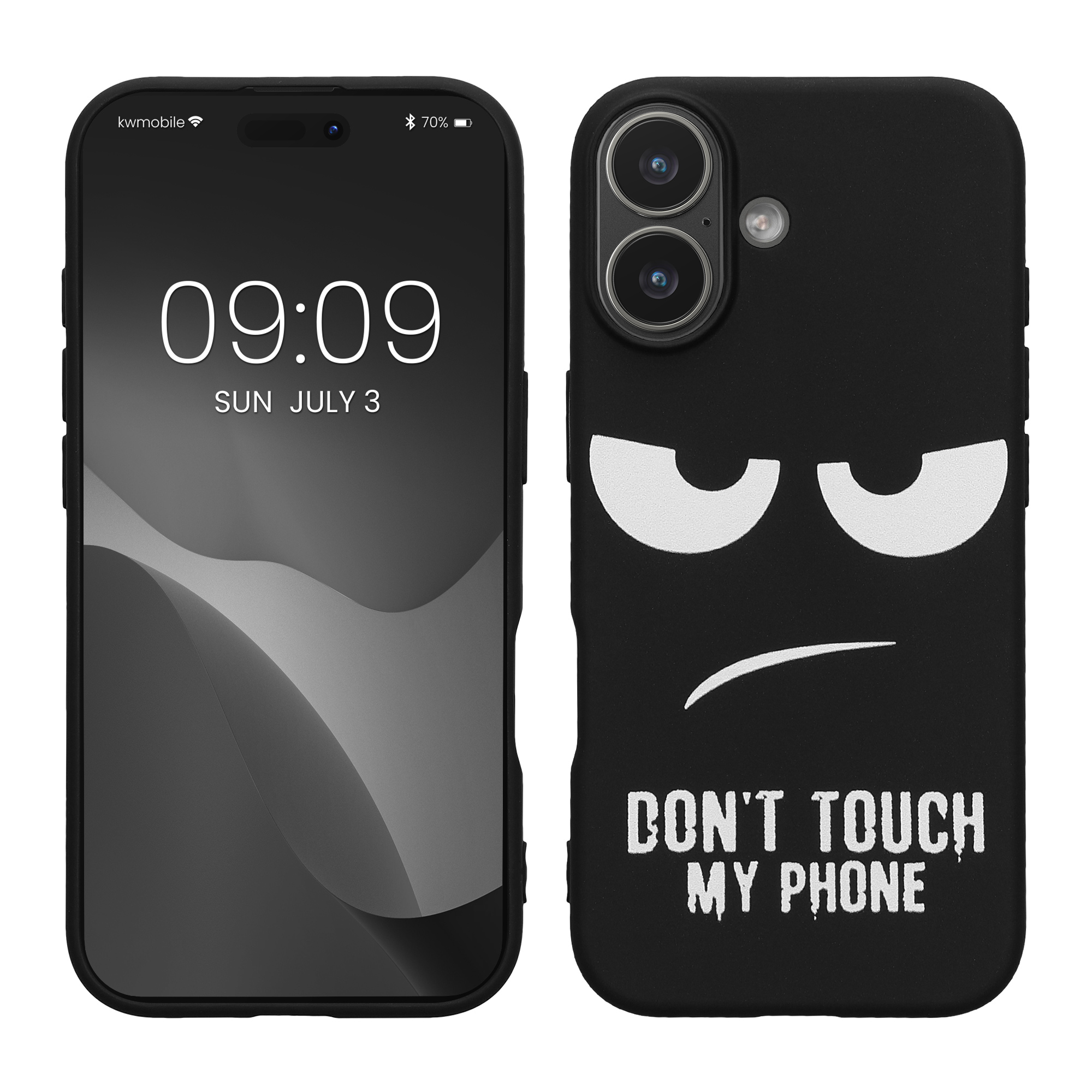 Silikonový kryt Kwmobile pro iPhone 17 - Don't Touch My Phone bílá / černá