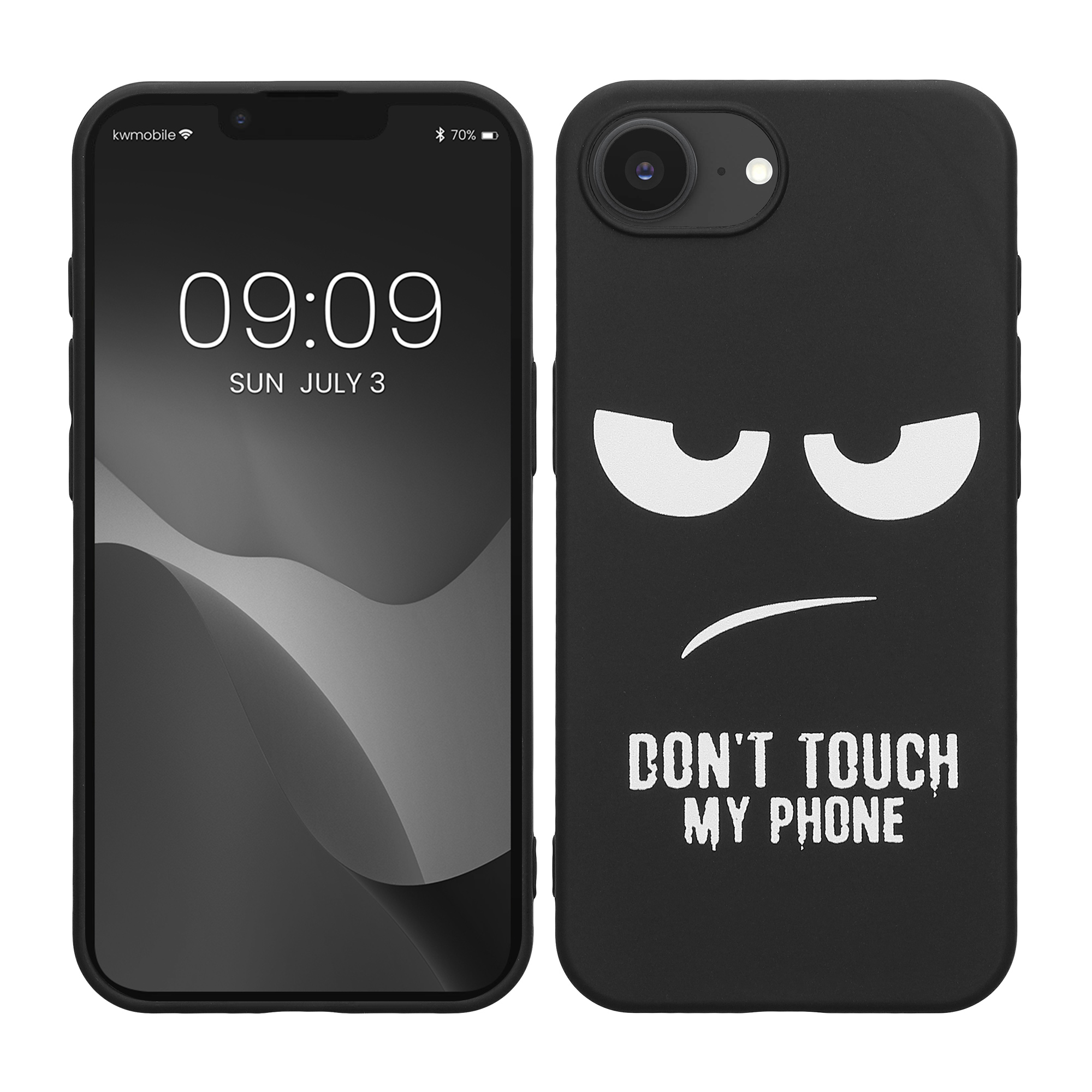 Silikonový kryt Kwmobile pro iPhone 17e / 16e - Don't Touch My Phone bílá / černá