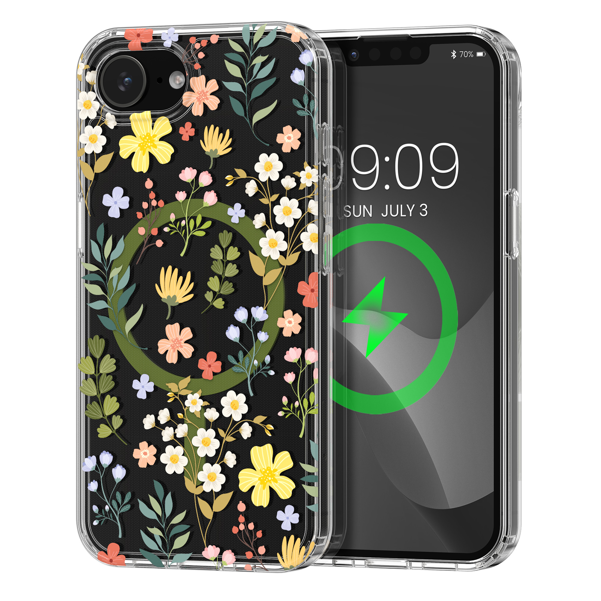 Čiré pouzdro na telefon pro Apple iPhone 17e / iPhone 16e kwmobile MagSafe TPU - motiv okouzlující květiny
