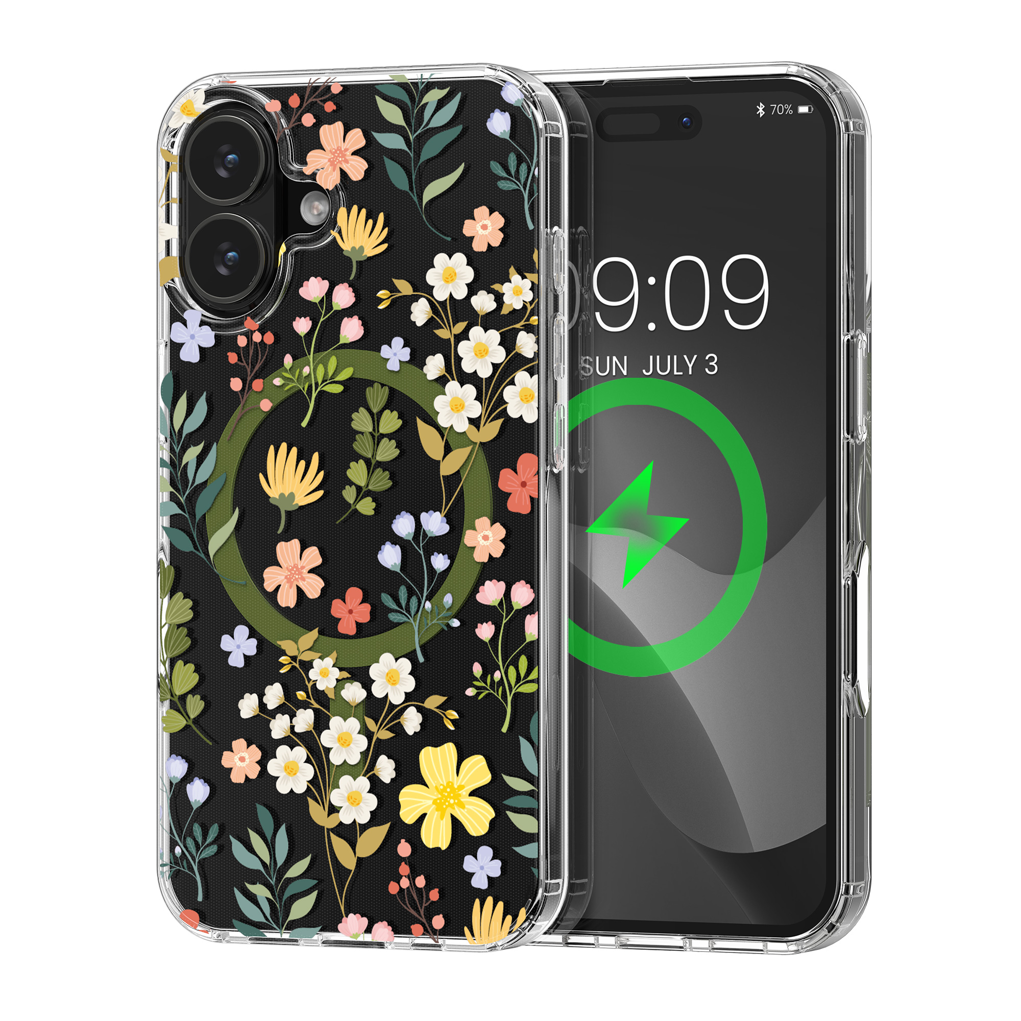 Čiré pouzdro na telefon pro Apple iPhone 16 kwmobile MagSafe TPU - motiv okouzlující květiny