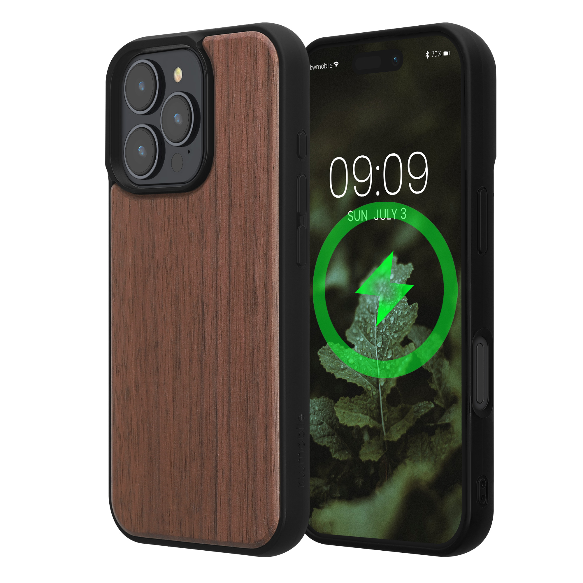 Ochranné pouzdro z pravého dřeva pro Apple iPhone 16 Pro kwmobile dřevěné - tmavě hnědý ořech