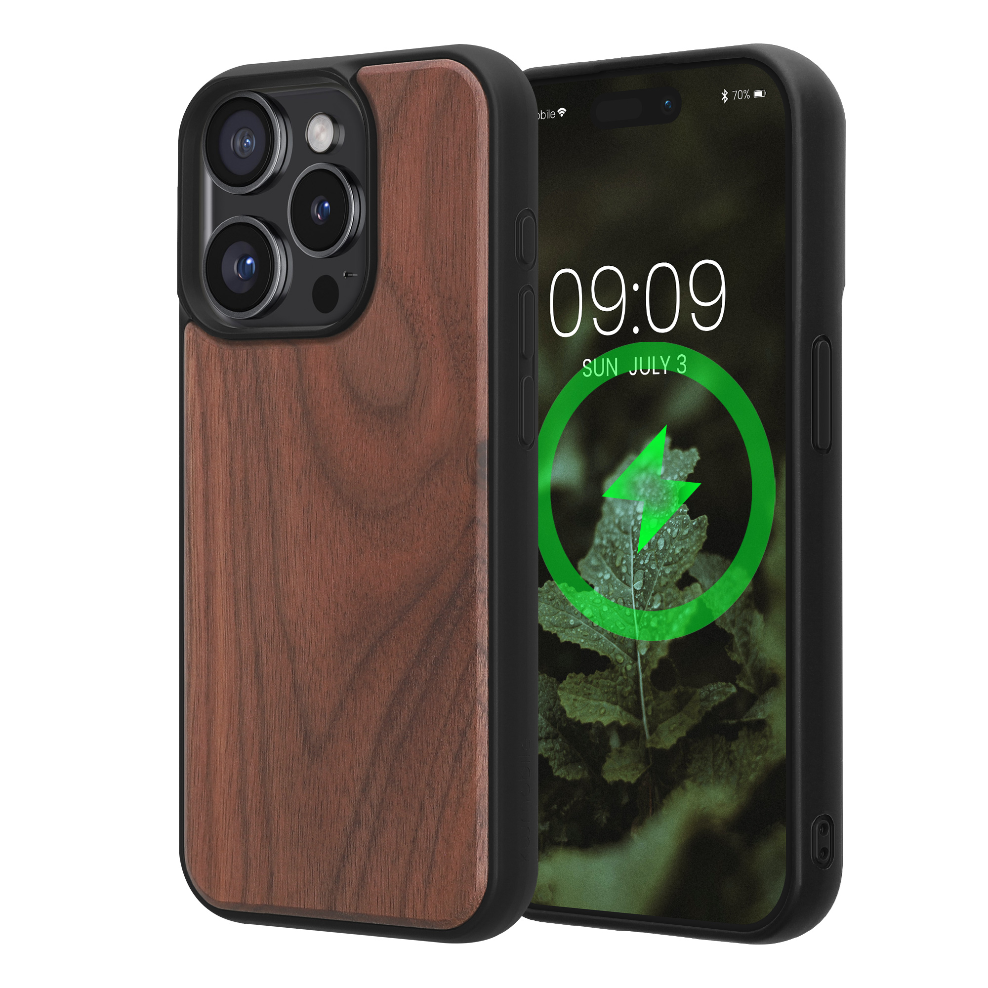 Ochranné pouzdro z pravého dřeva pro Apple iPhone 15 Pro kwmobile dřevěné - tmavě hnědý ořech