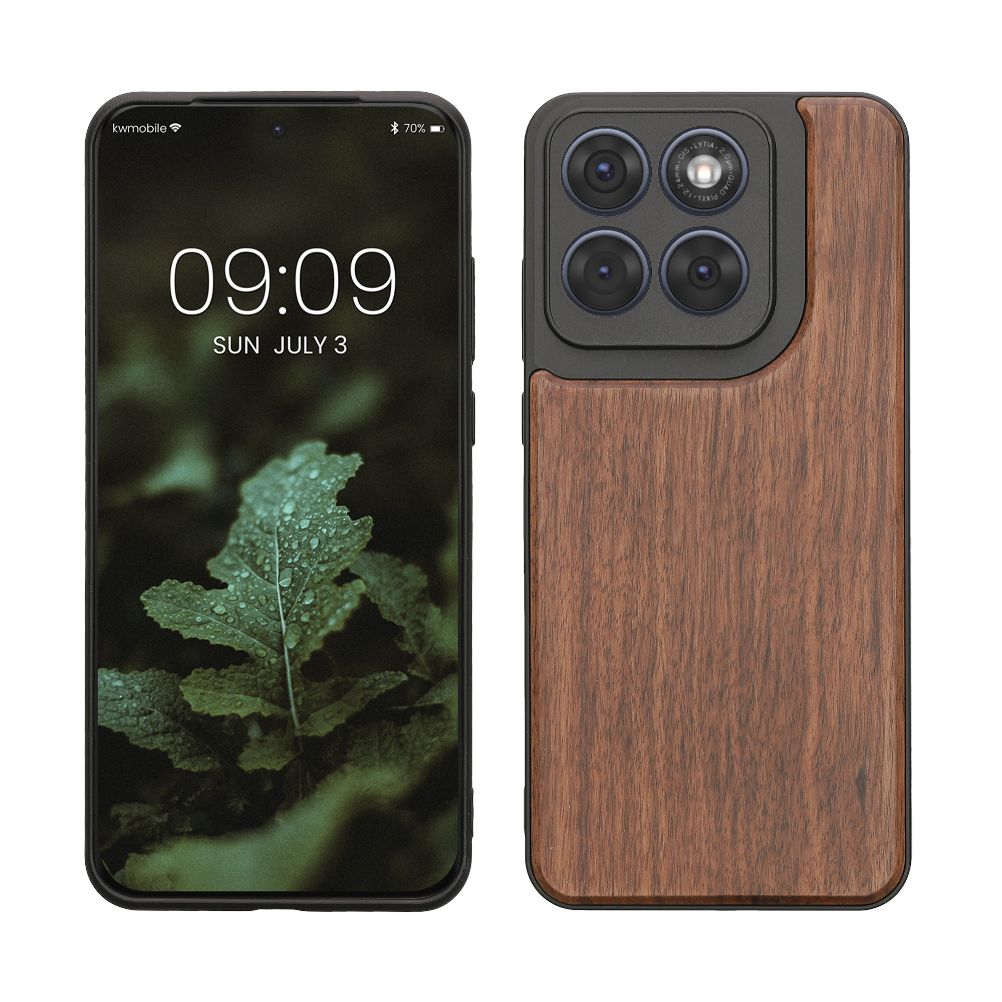 Dřevěné pouzdro pro Motorola Edge 70 Fusion / Edge 70 Fusion+ kwmobile - tvrdý obal v tmavě hnědé barvě