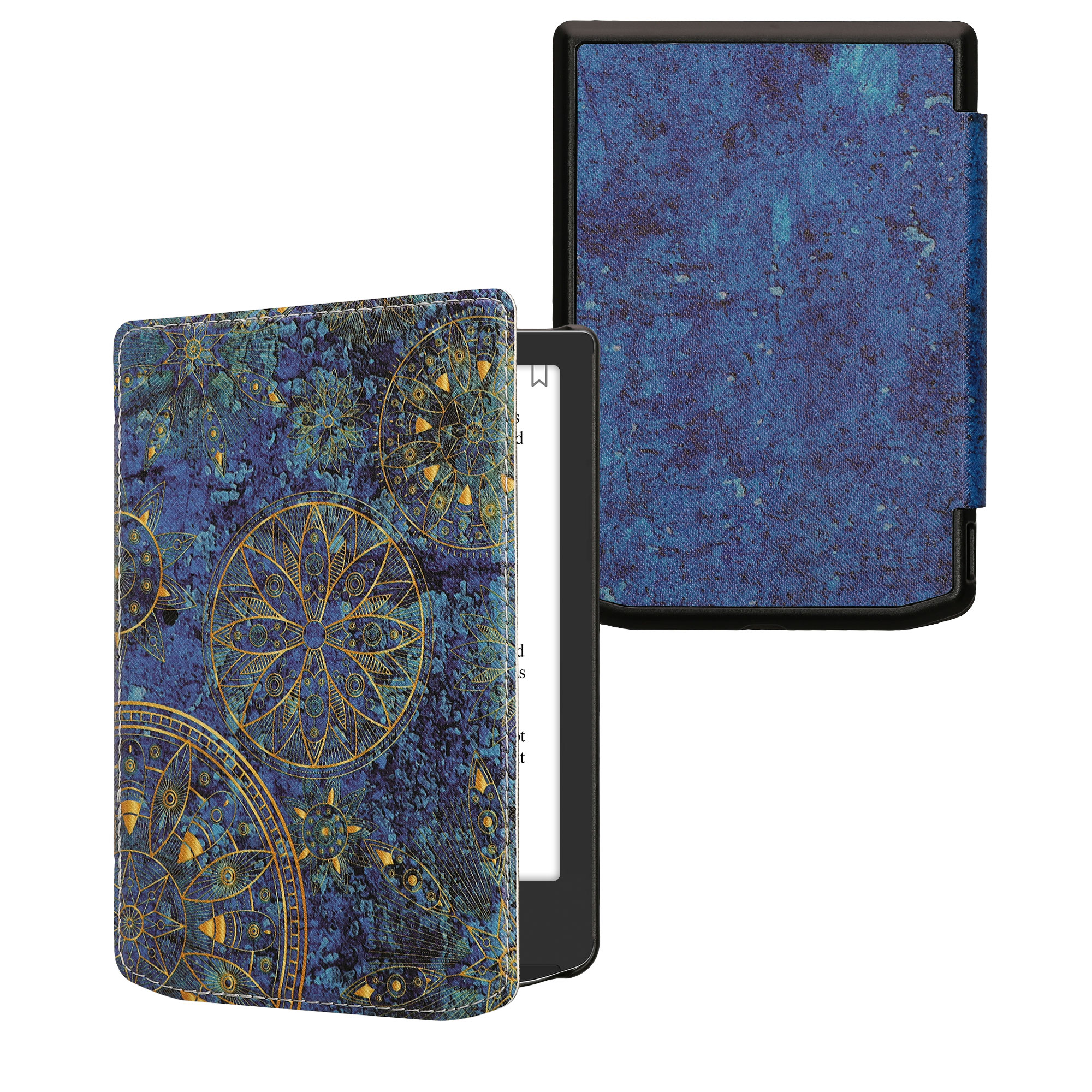 Obal pro Pocketbook Verse / Verse Lite / Verse Pro / Color / Vivlio Light/Light HD kwmobile - motiv zlatých mandal s žlutá / tmavě modrá