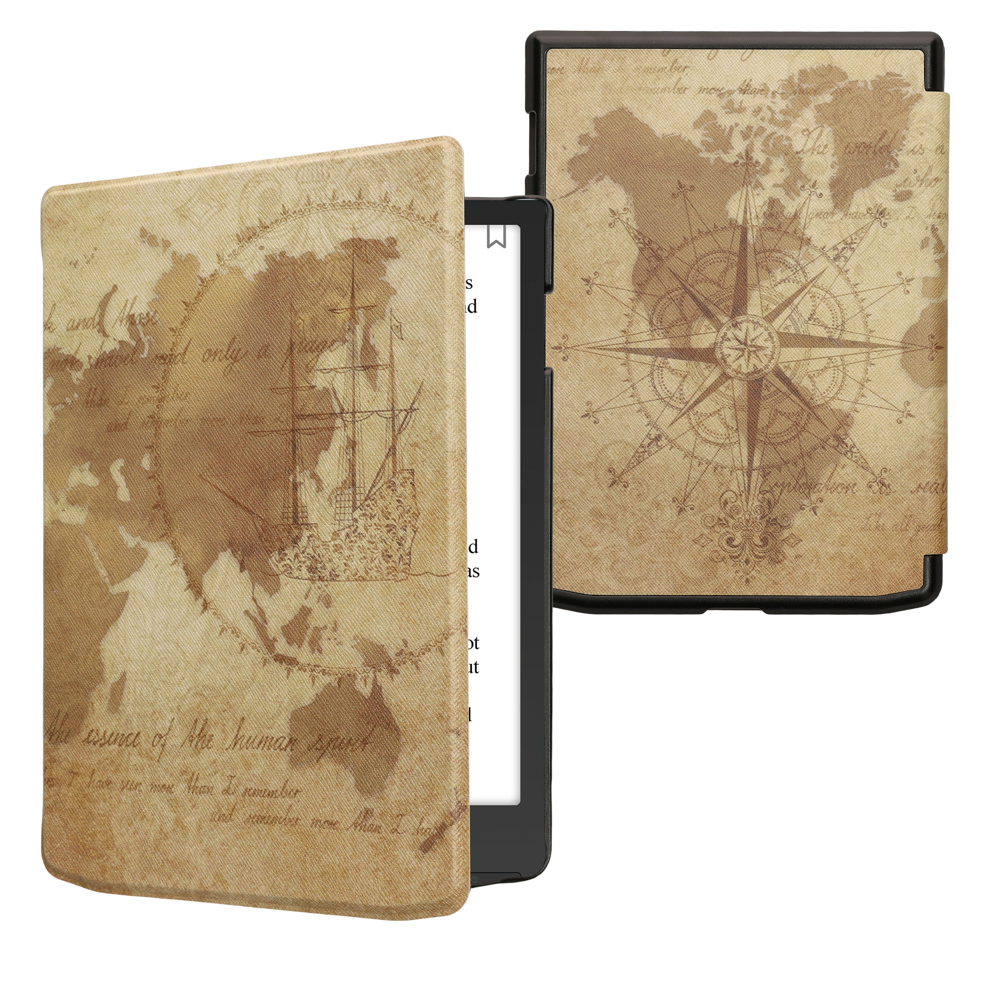 Pouzdro na čtečku kwmobile pro Pocketbook InkPad 4 / Color 3 / Color… - Travel Vintage Brown / světle hnědá