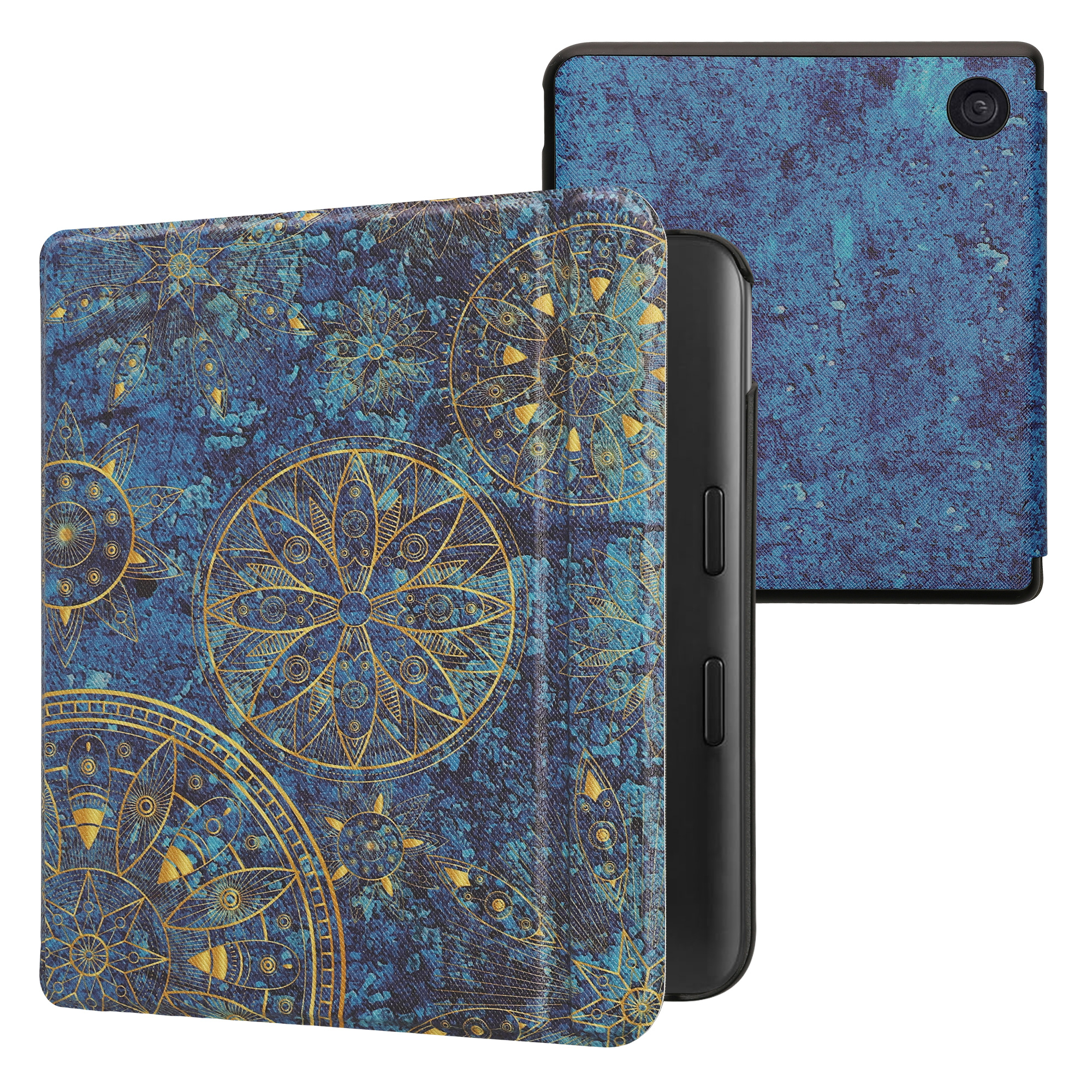 kwmobile pouzdro na čtečku Kobo Libra Colour, Golden Mandalas with žlutá / tmavě modrá