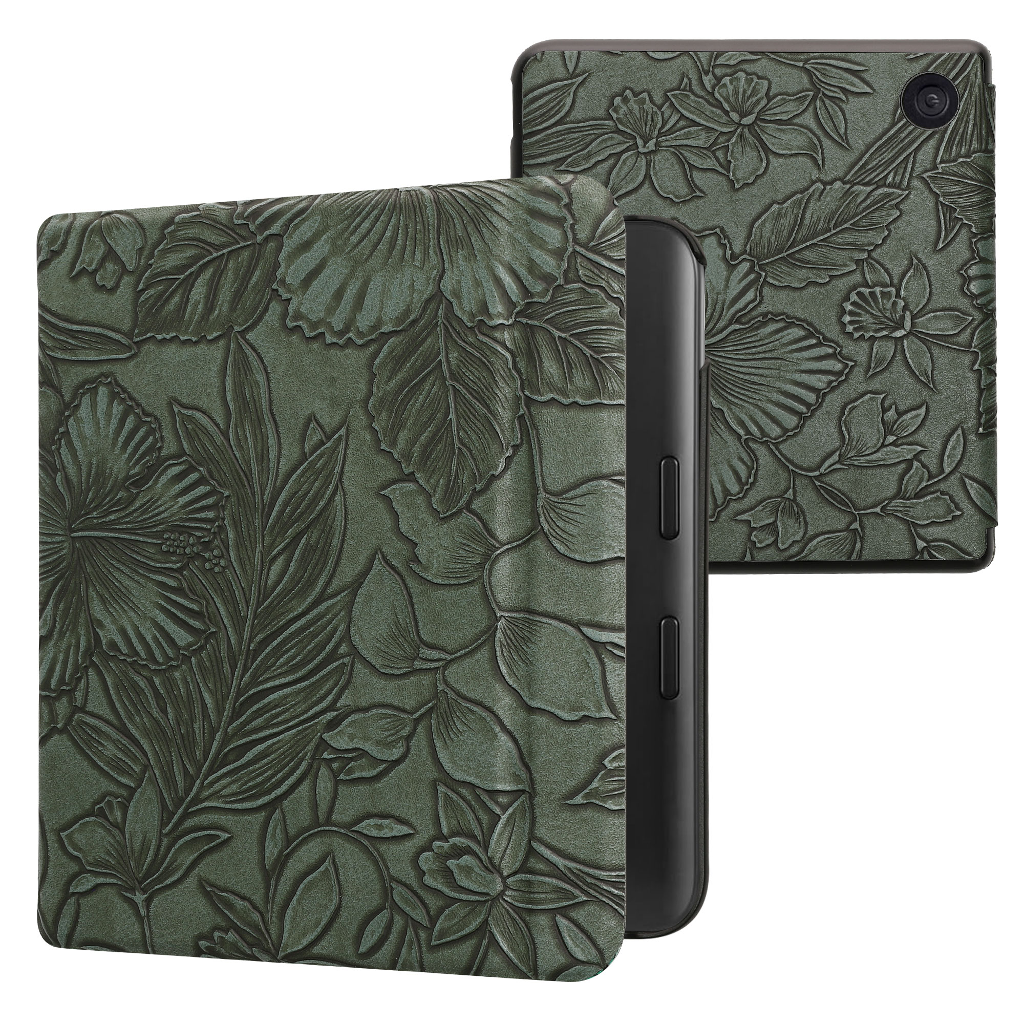 kwmobile pouzdro na čtečku Kobo Libra Colour, Embossing Flowers with zelená