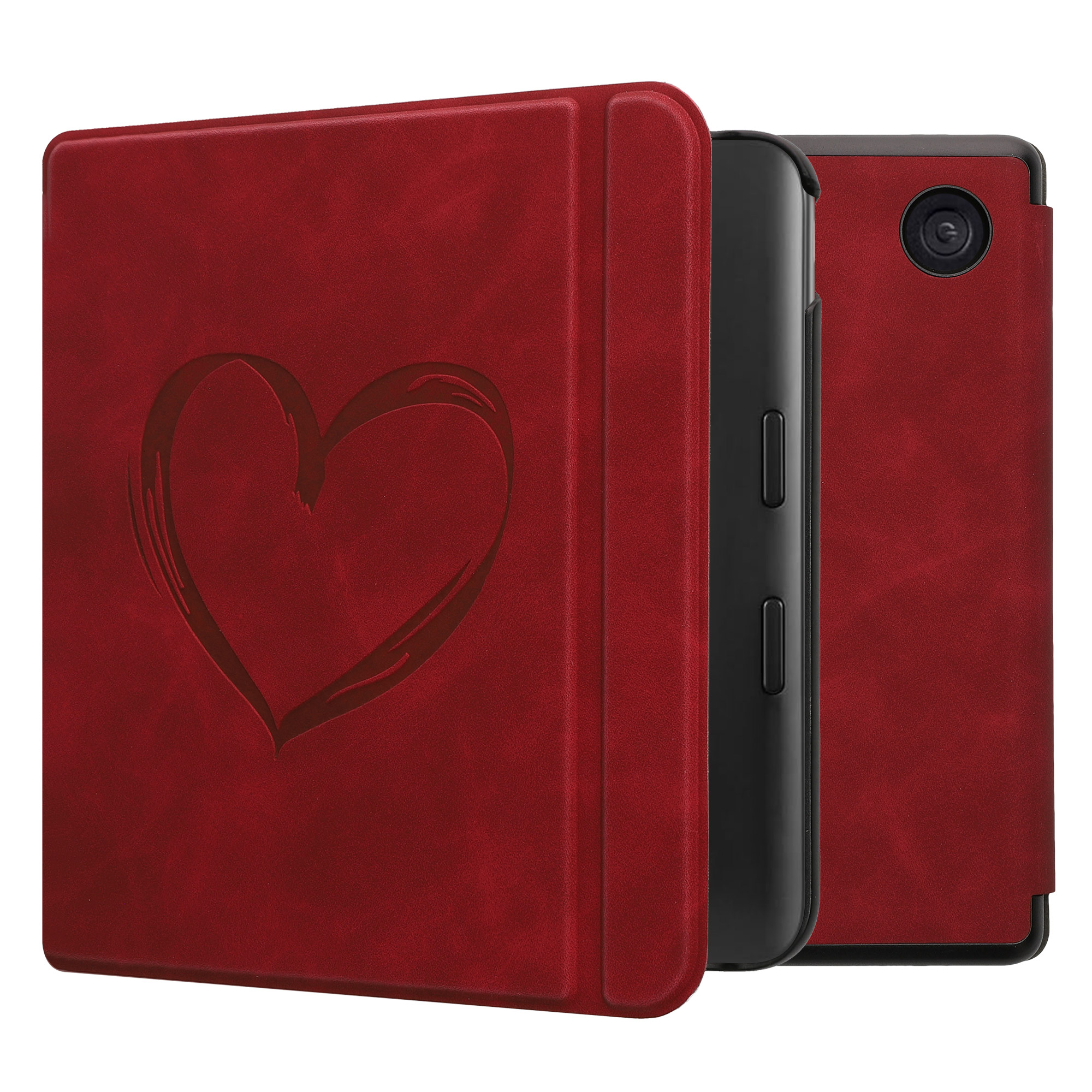 kwmobile pouzdro na čtečku Kobo Libra Colour, Brushed Heart with tmavě červená