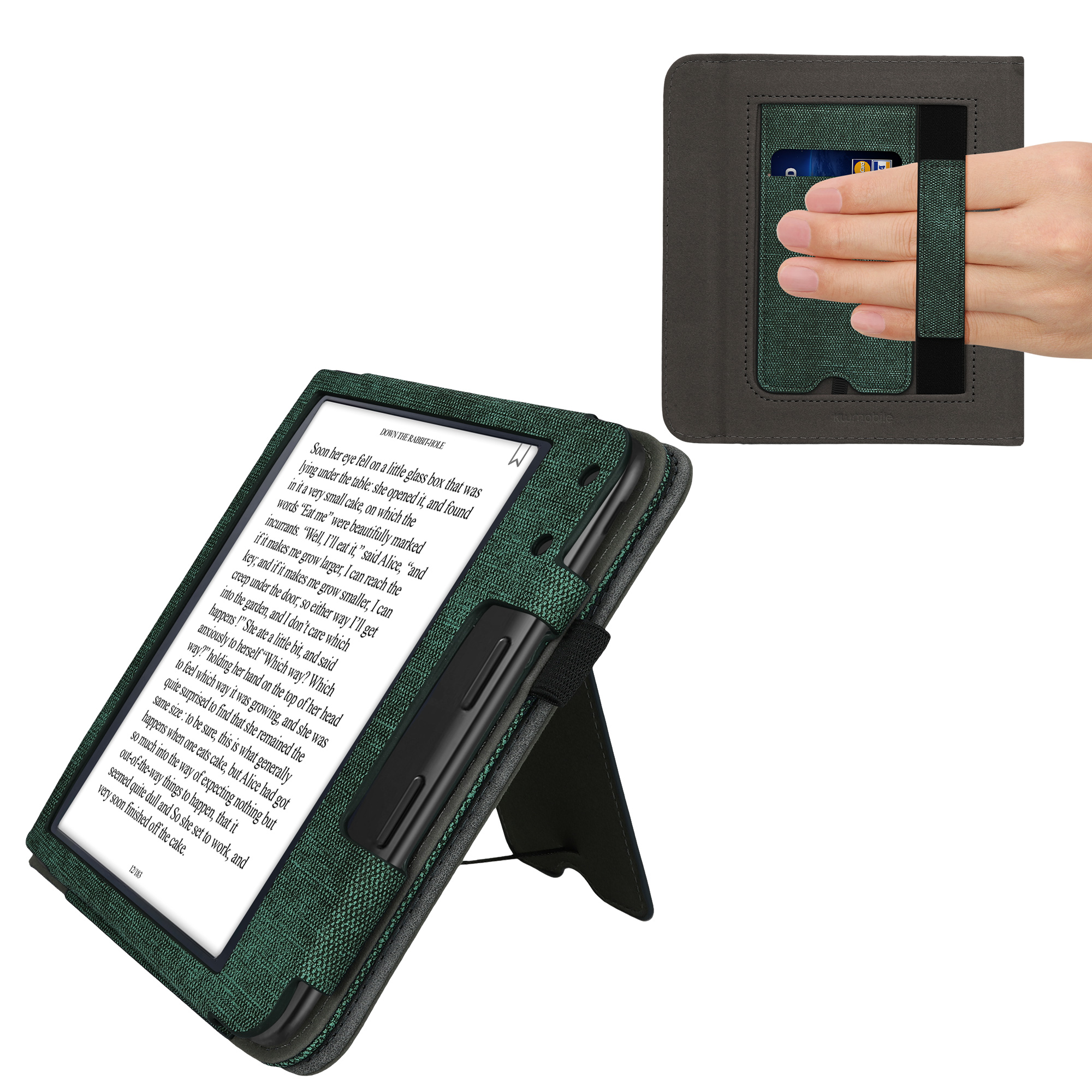 kwmobile pouzdro na čtečku Kobo Libra Colour Cover, tmavě zelená / tmavě šedá