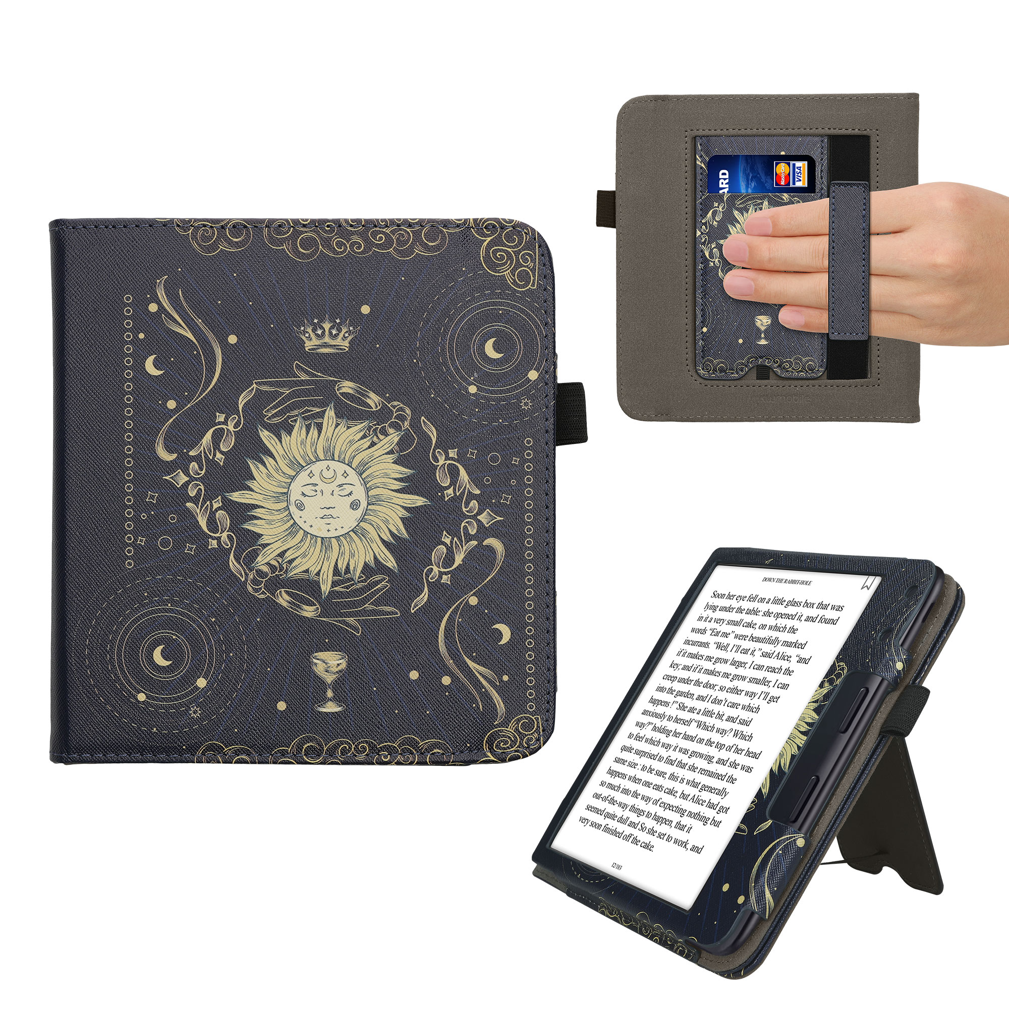 kwmobile pouzdro na čtečku Kobo Libra Colour, Tarot Card tmavě modrá / žlutá / černá