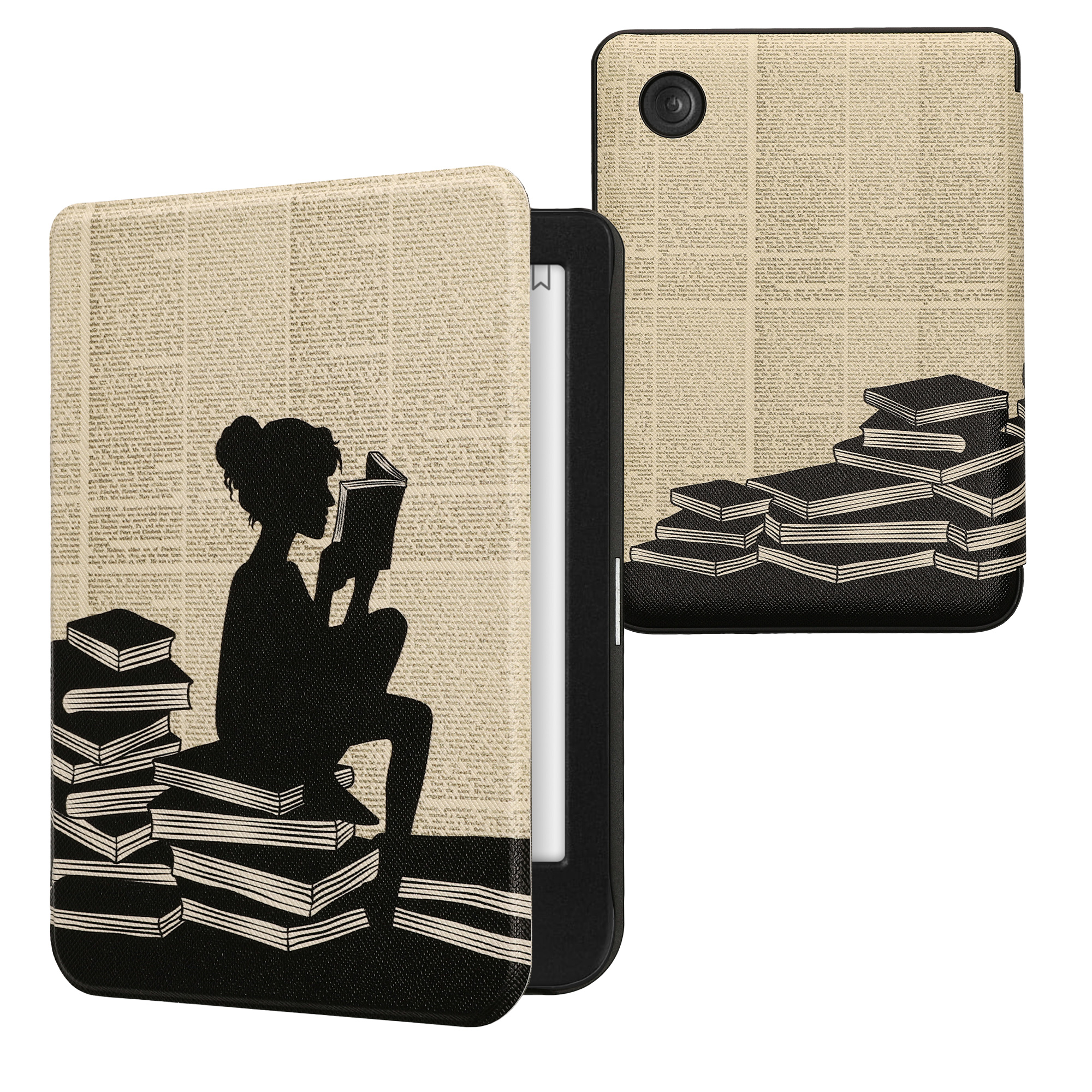 Flip pouzdro na čtečku s magnetem Kobo Clara BW/Colour Girl and Books černo-béžové