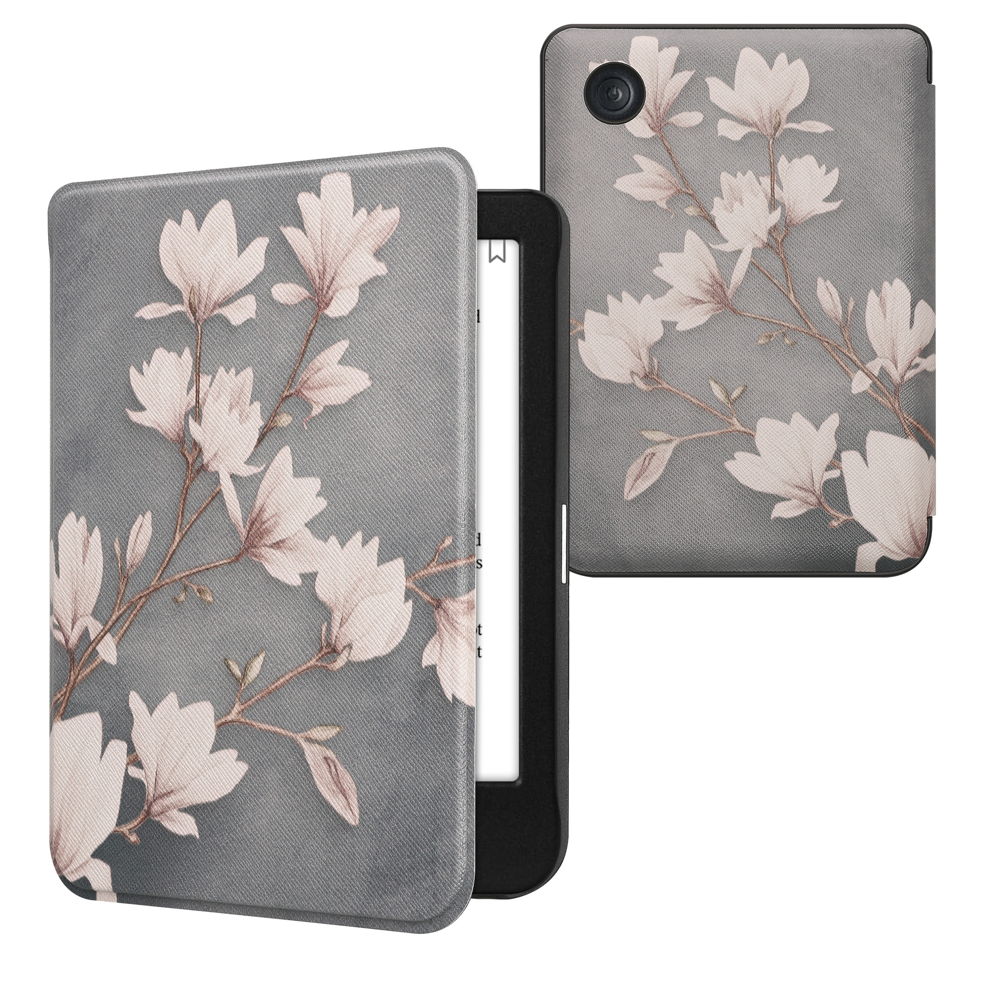 Flip pouzdro na čtečku s magnetem Kobo Clara BW/Colour Magnolias taupe-bílo-modrošedé
