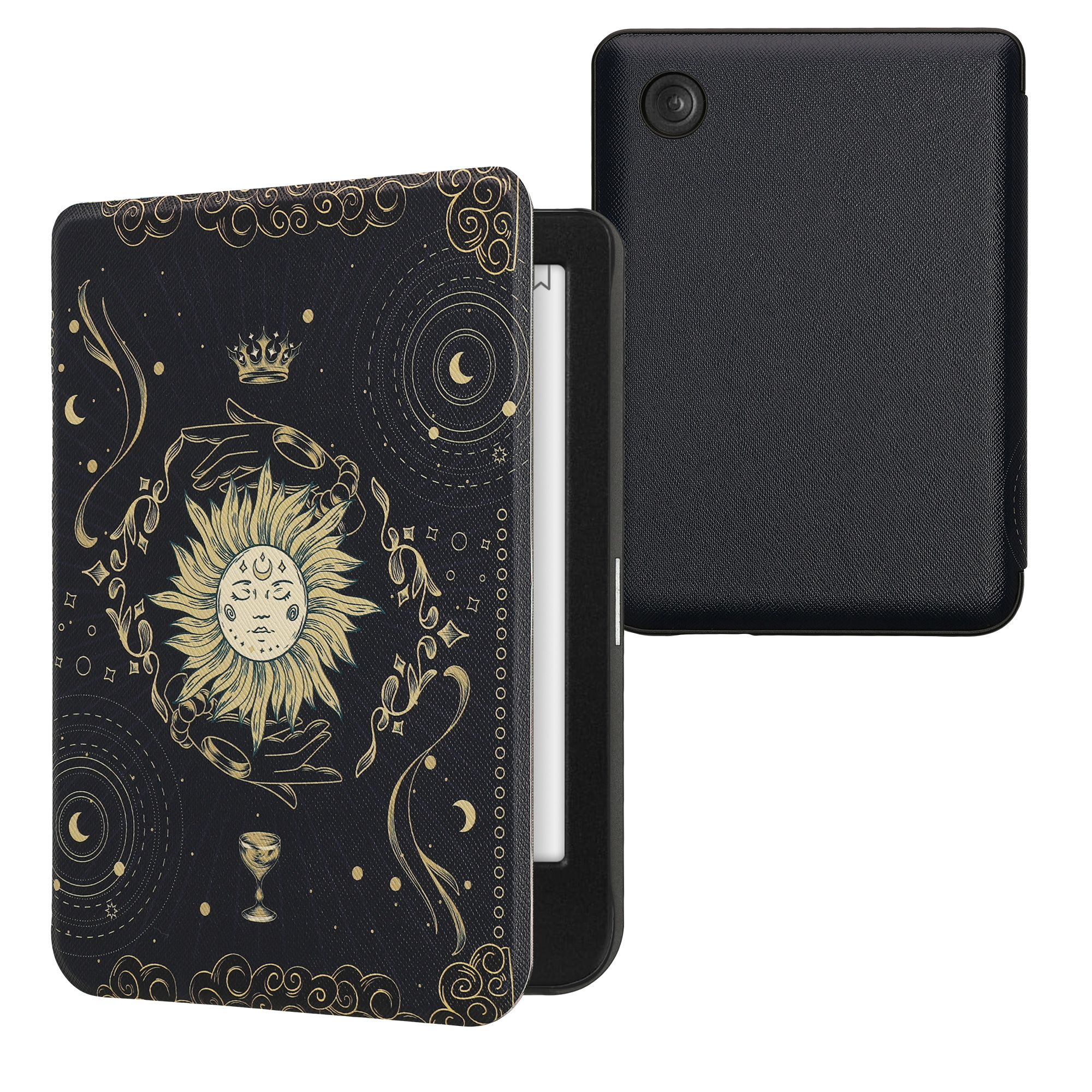 Flip pouzdro na čtečku s magnetem Kobo Clara BW/Colour Tarot Card tmavě modro-žluto-černé