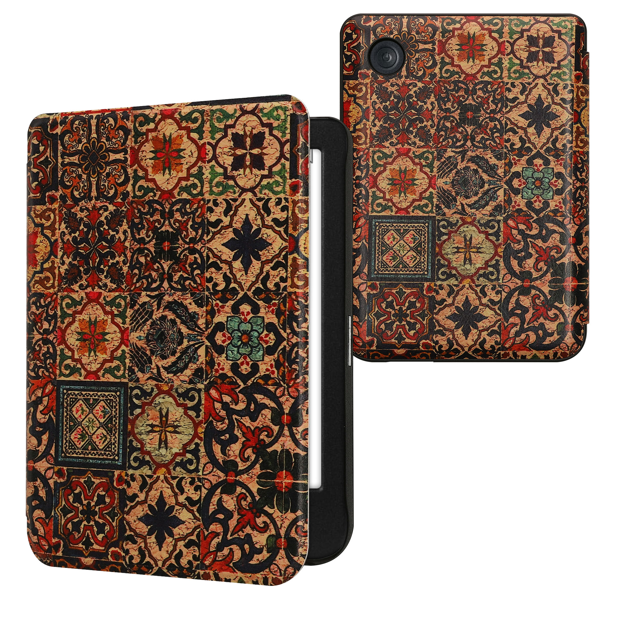 Obal pro Kobo Clara BW / Colour kwmobile - vzor s hnědá / modrá / červená