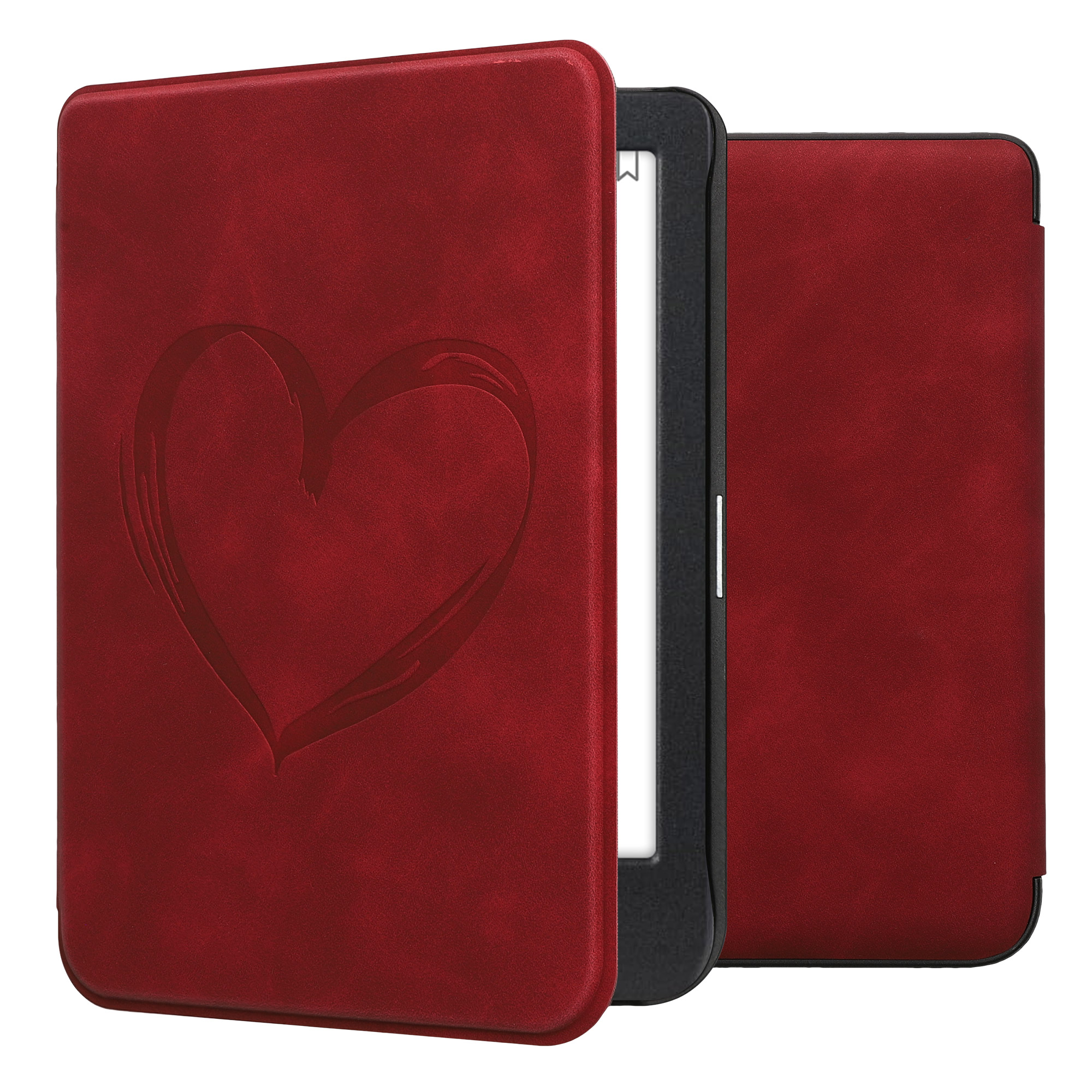 Flip pouzdro na čtečku s magnetem Kobo Clara BW/Colour Brushed Heart tmavě červené