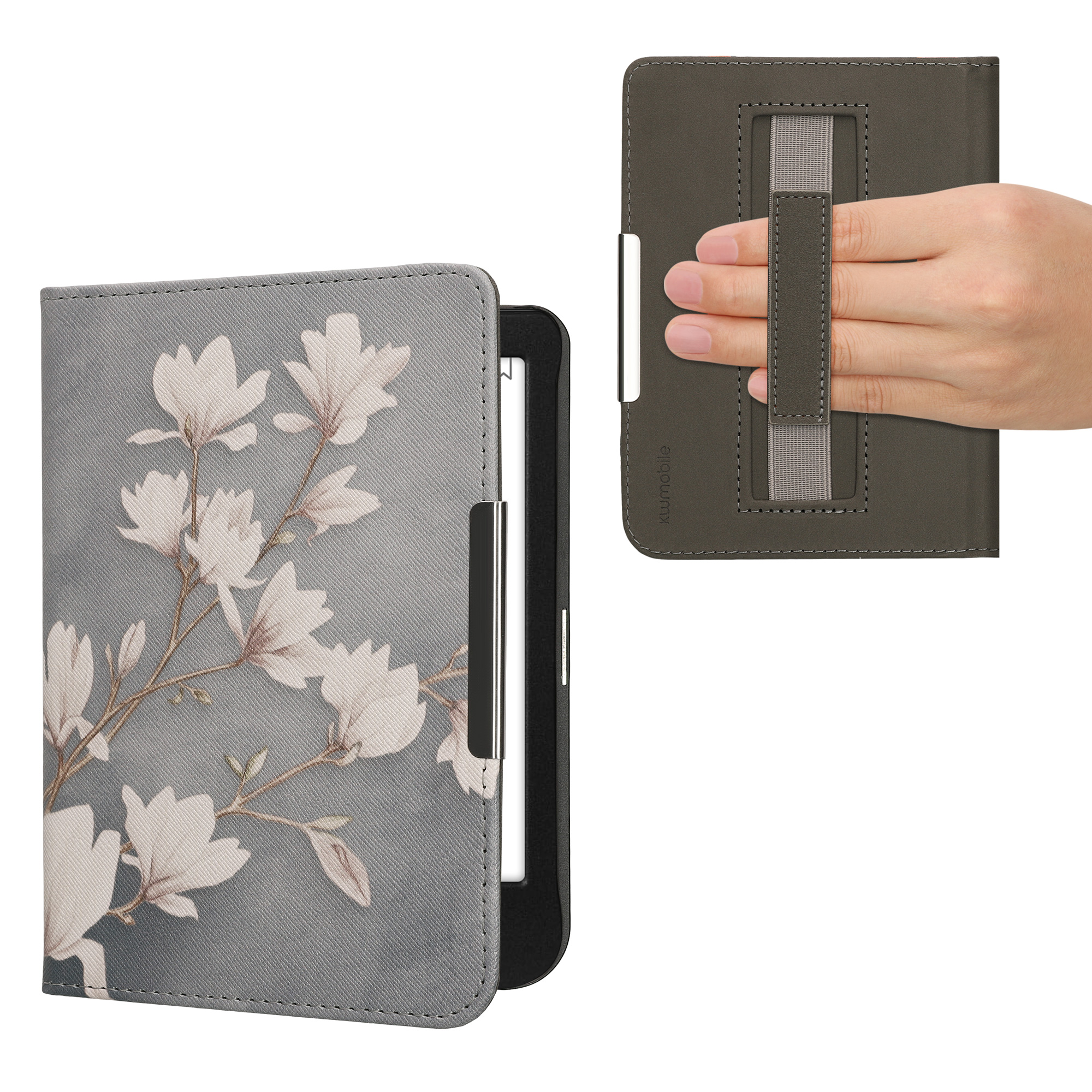 Flip pouzdro na čtečku s poutkem Kobo Clara BW/Colour Magnolias taupe-bílo-modrošedé