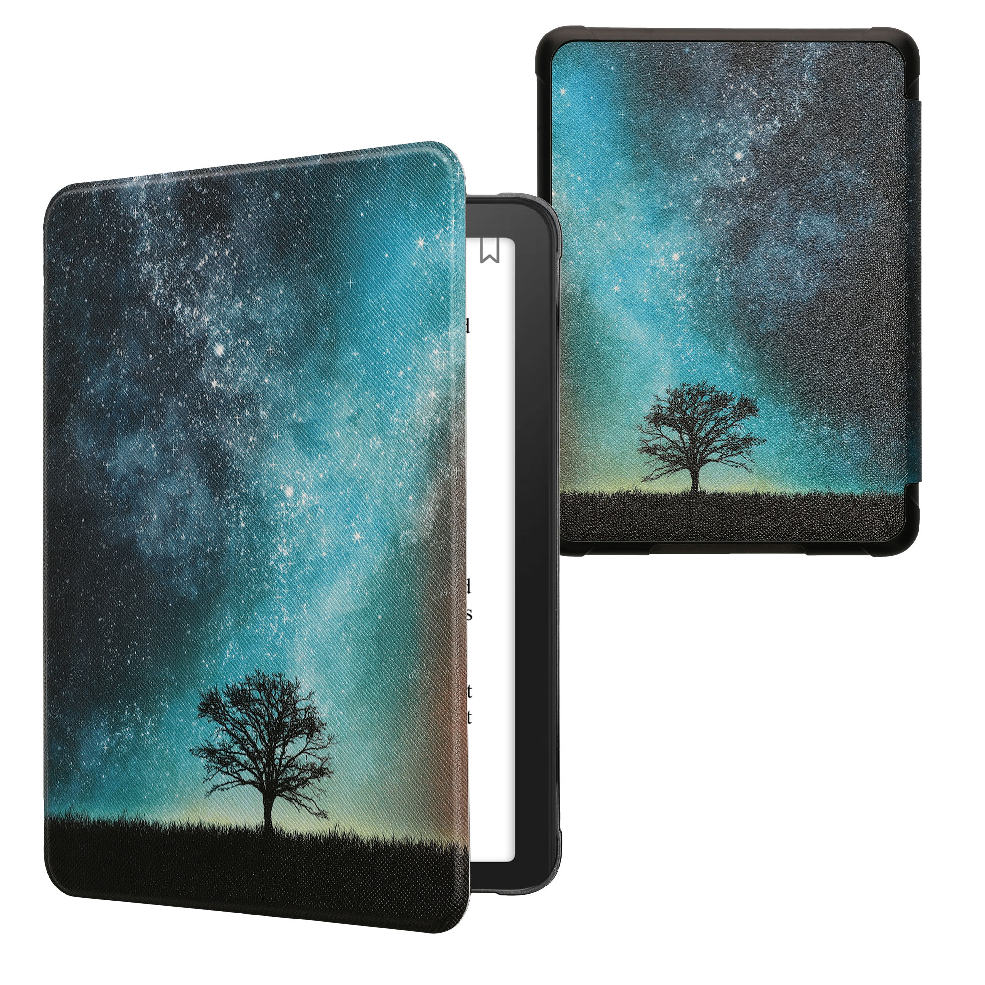 Pouzdro na čtečku kwmobile pro Amazon Kindle Paperwhite (2024)/Colorsoft - motiv Cosmic Nature modrá / šedá / černá