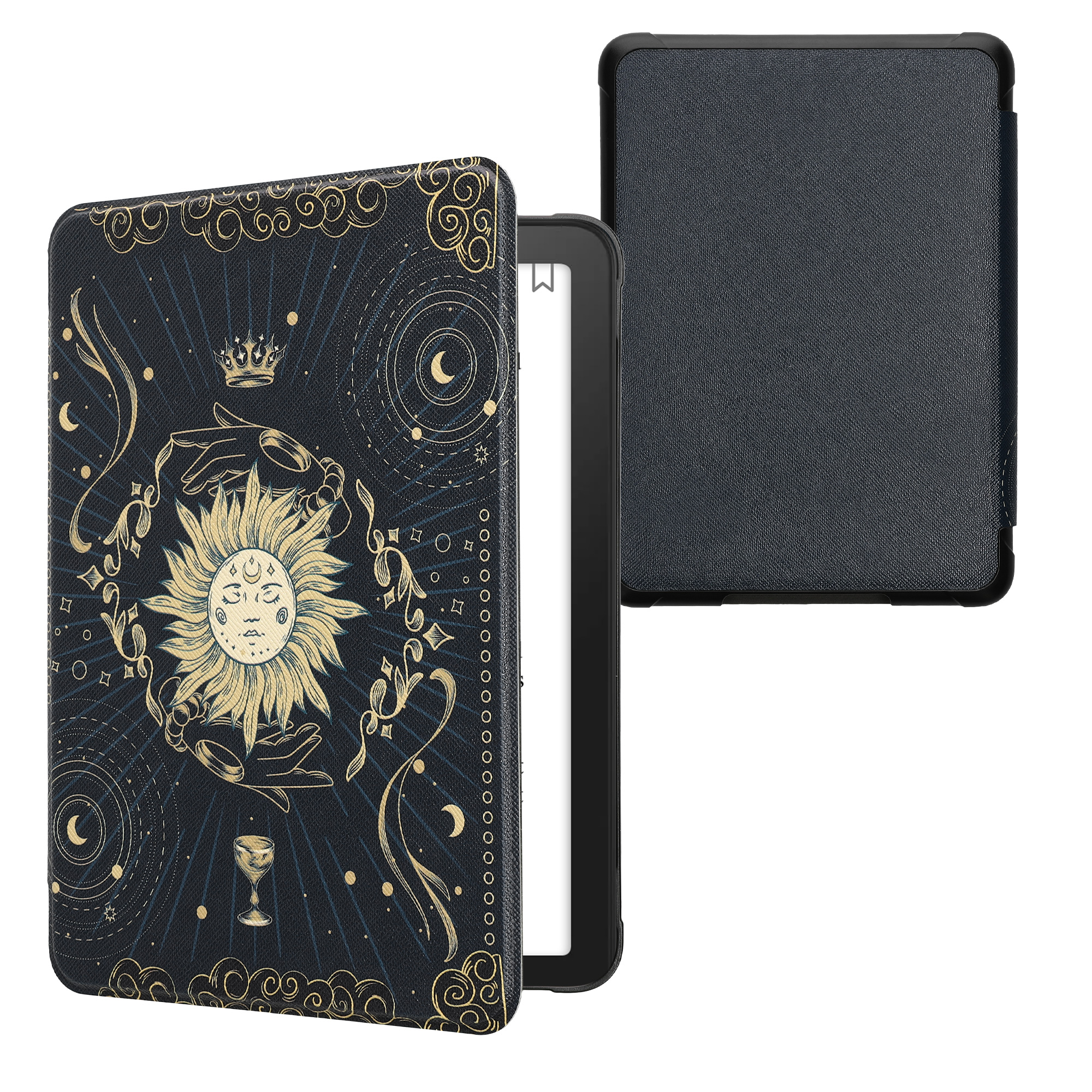 Pouzdro na čtečku kwmobile Kindle Paperwhite 2024 / Colorsoft - Tarot Card - tmavě modrá / žlutá / černá