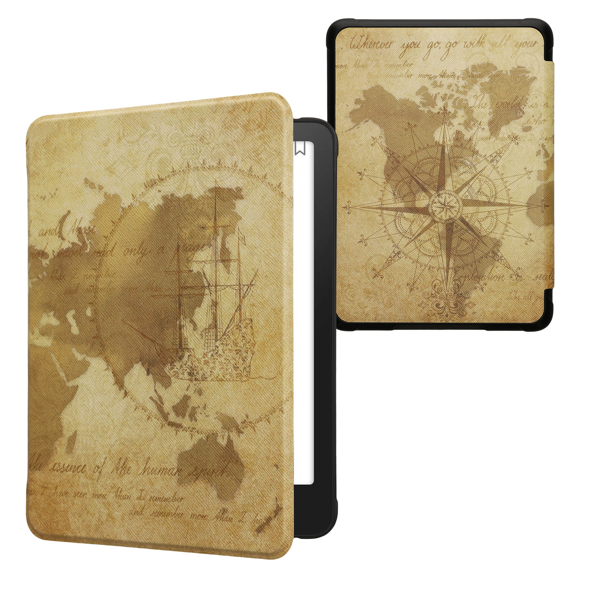Pouzdro na čtečku kwmobile Kindle Paperwhite 2024 / Colorsoft - Travel Vintage - hnědá / světle hnědá