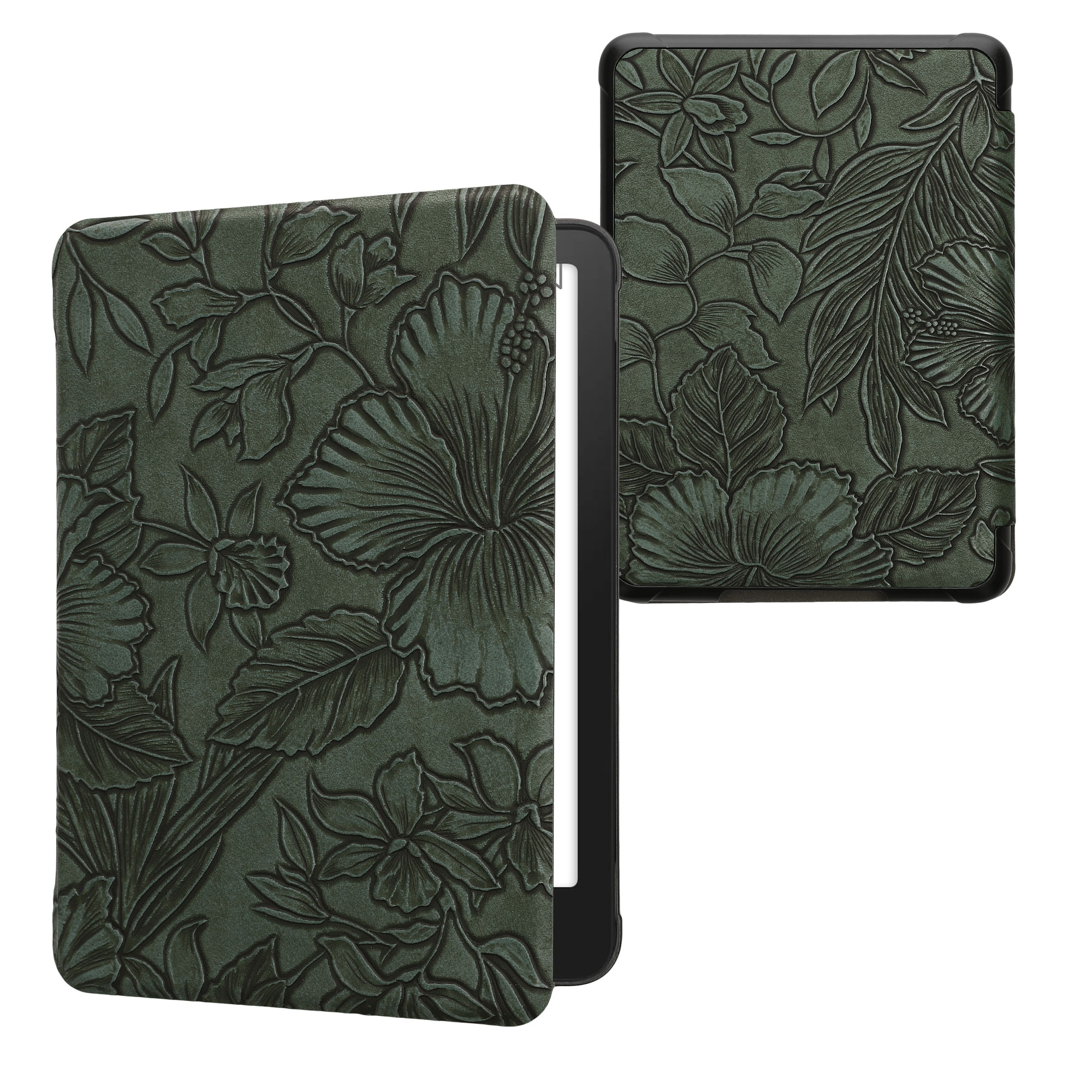 Obal pro Amazon Kindle Paperwhite (2024)/Colorsoft kwmobile - reliéfní motiv květiny s zelená