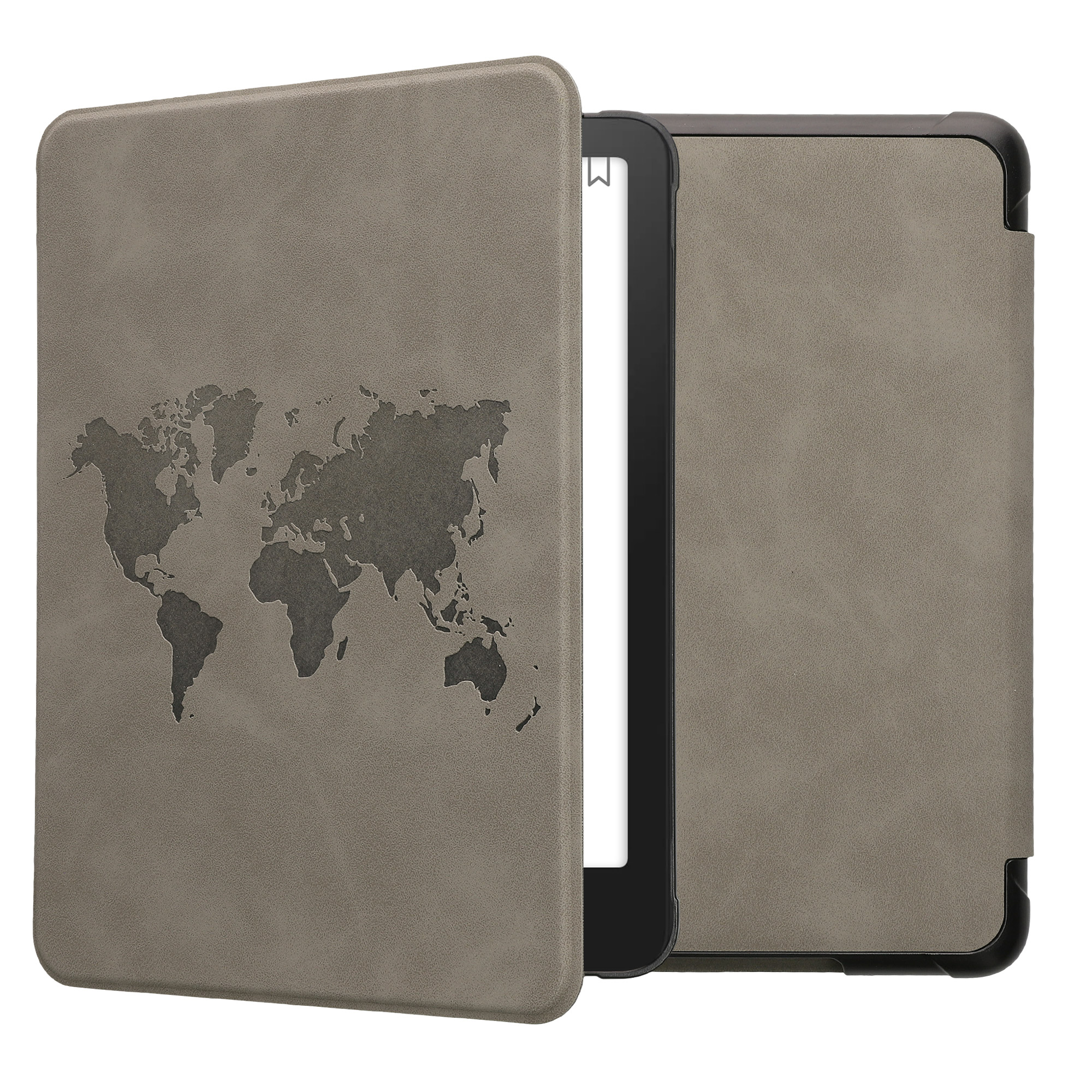 Pouzdro na čtečku kwmobile pro Amazon Kindle Paperwhite (2024)/Colorsoft - motiv Travel Outline šedá
